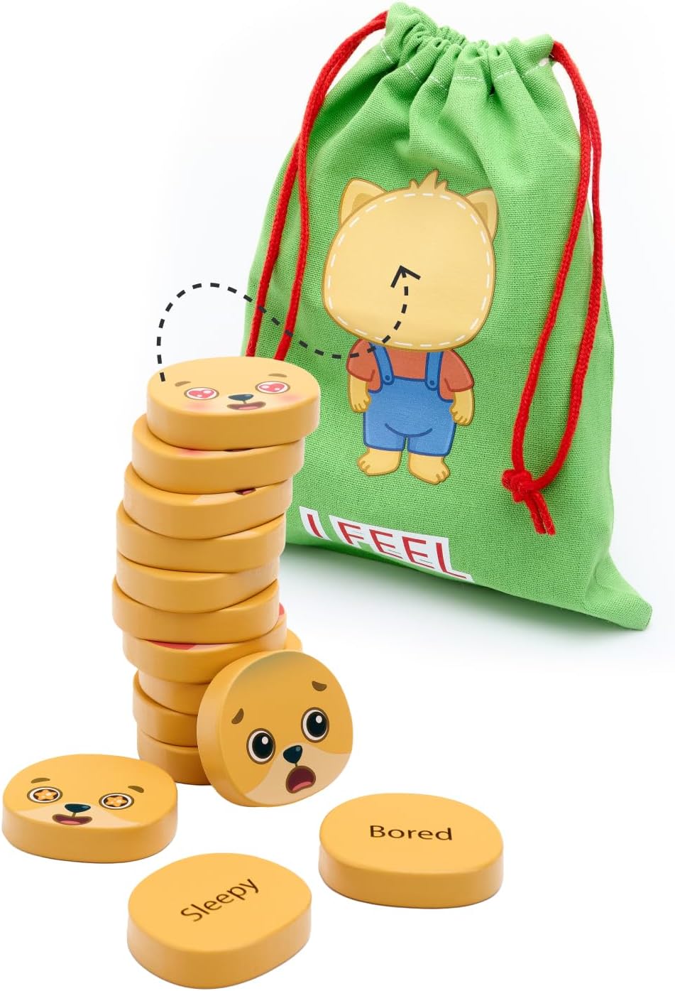Bimi Boo Emotion Stacking Blocks for Toddlers - Montessori Social-Emotional Learning Toy Set (Set of 14 Wooden Stones)