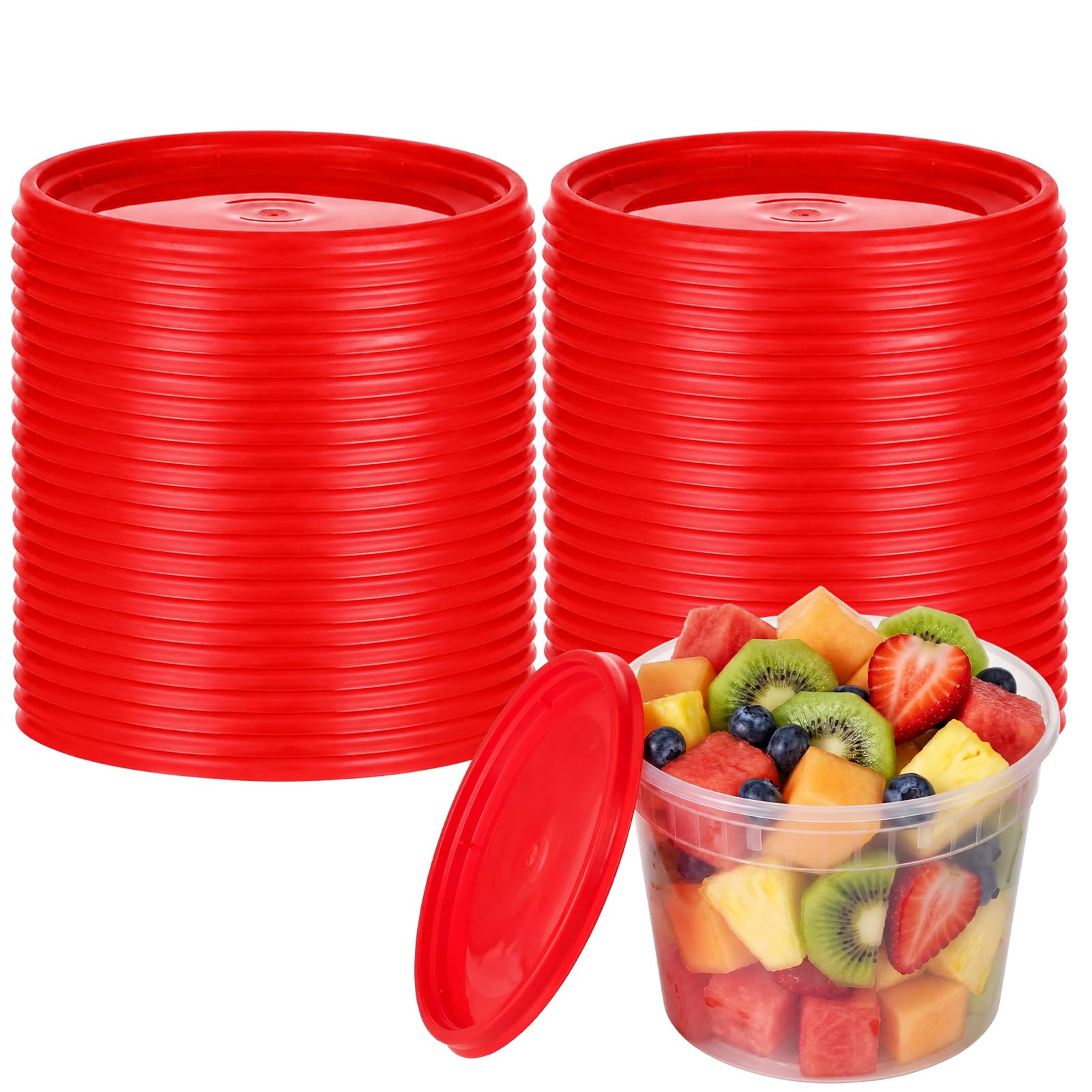 Photo 1 of Acellegic 50 Pack Clear Deli Container Lids Only Reusable Plastic Lids,Red