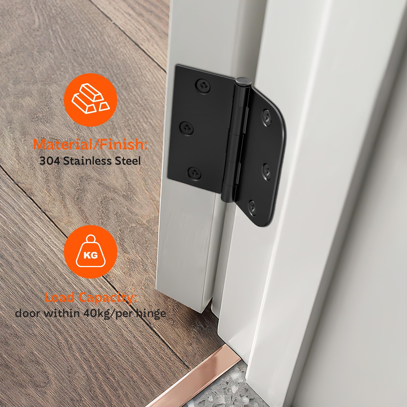 Haidms 12-Pack 3" Black Interior Door Hinges – Half Circle 5/8" & Half Square, Rust-Resistant With Damping Oil