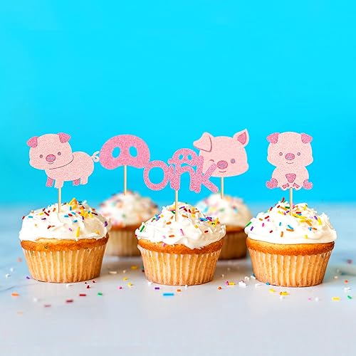 Miniatura 6 de Ercadio Paquete de 32 adornos para cupcakes de animales de granja, vaca, oveja, caballo, cupcakes, animales de granja, para temática de animales,