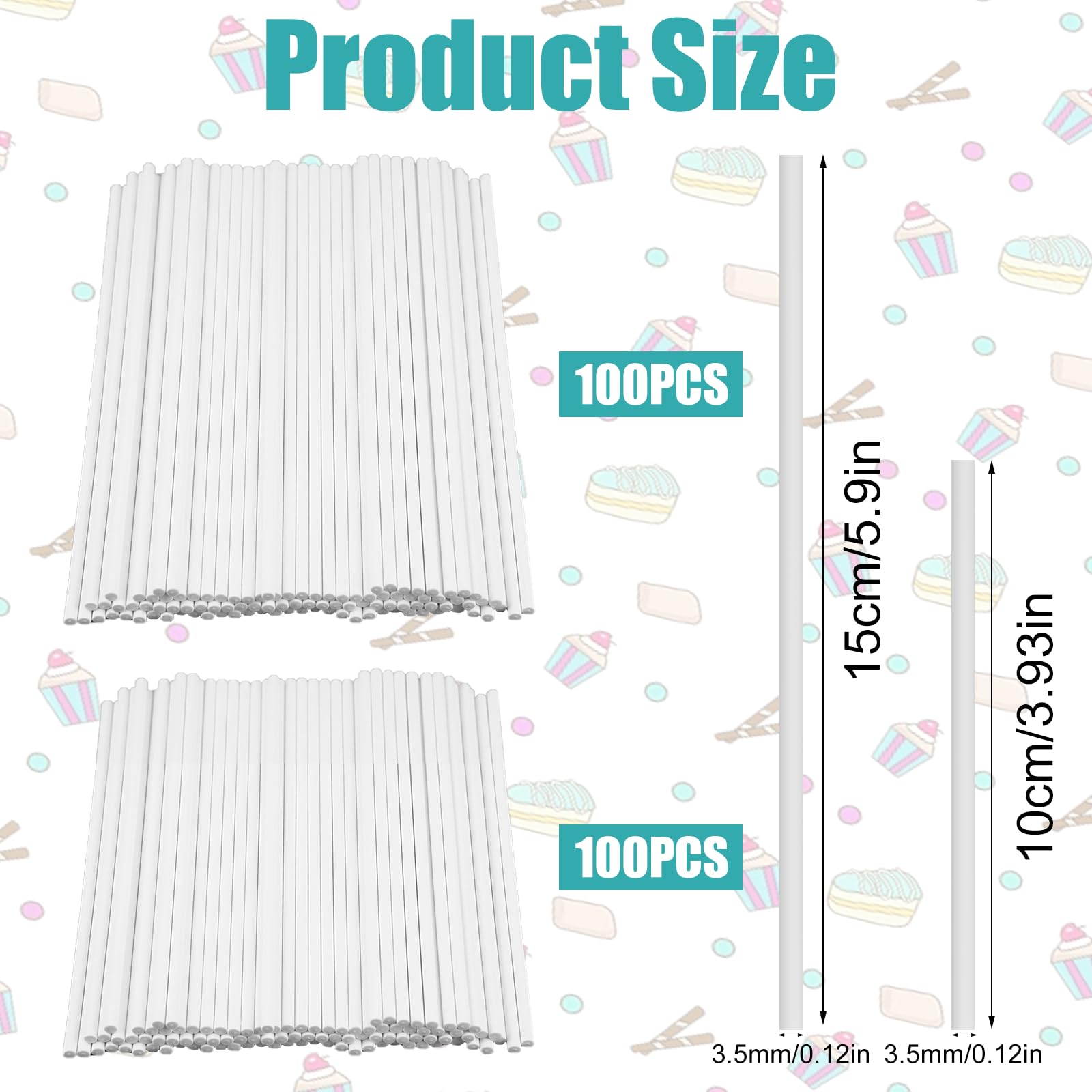 Baton Sucette Pop Cake 200 Pièces 10 cm 15 cm Bâtonnets en Papier Alimentaire pour Gâteaux Desserts