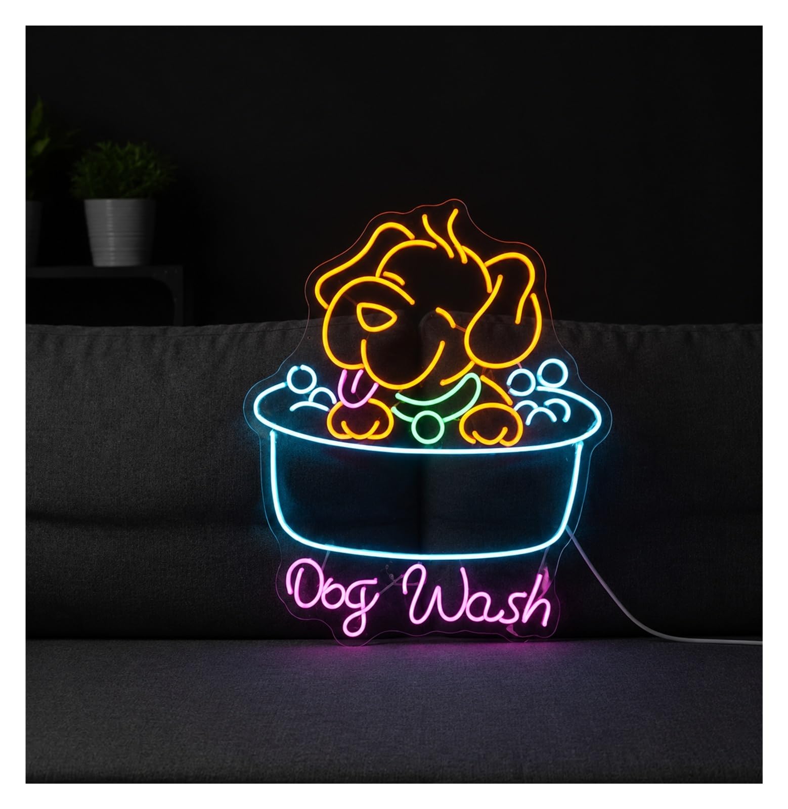 Insegna al Neon Insegna Al Neon LED Per Lavaggio Cani | Decorazione Da Parete Per Il Bagno Degli Animali Domestici, 57cm