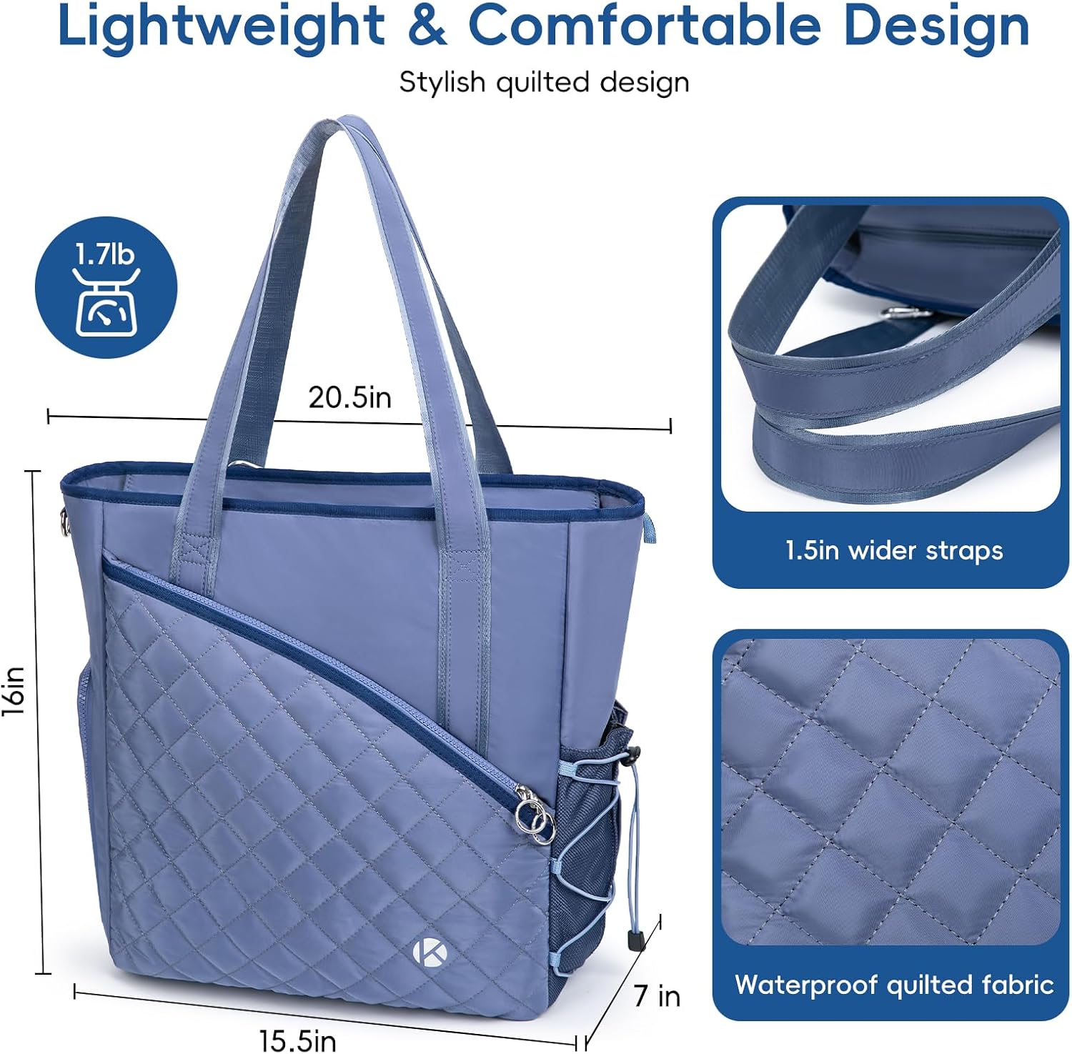 Pickleball Tote Bag for Women with Fence Hook, Quilted Pickleball Bag Holds 3-4 Paddles with Shoe Compartment & Wet Pocket - Image 7