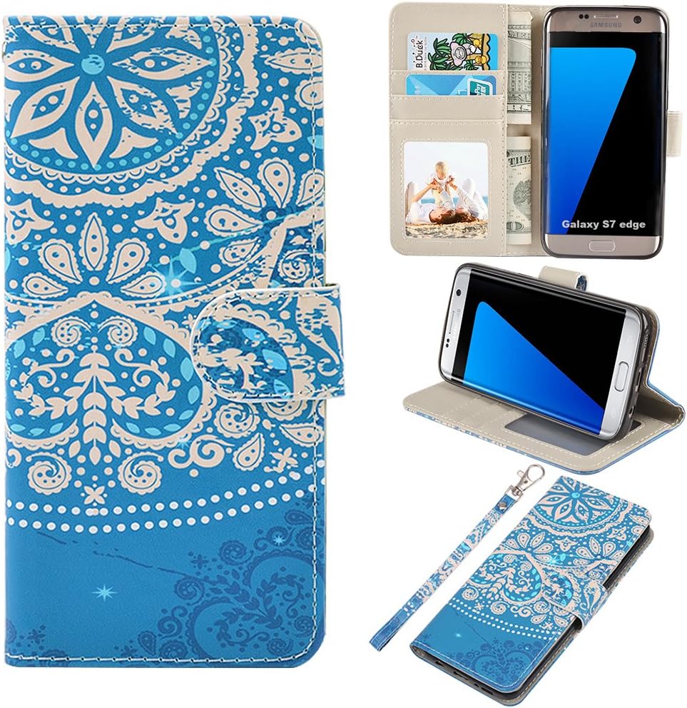 UrSpeedtekLive S7 Edge Case, Galaxy S7 Edge Wallet Case, Premium PU Leather Wristlet Flip Case Cover with Card Slots & Stand for Samsung Galaxy S7 Edge, Flower