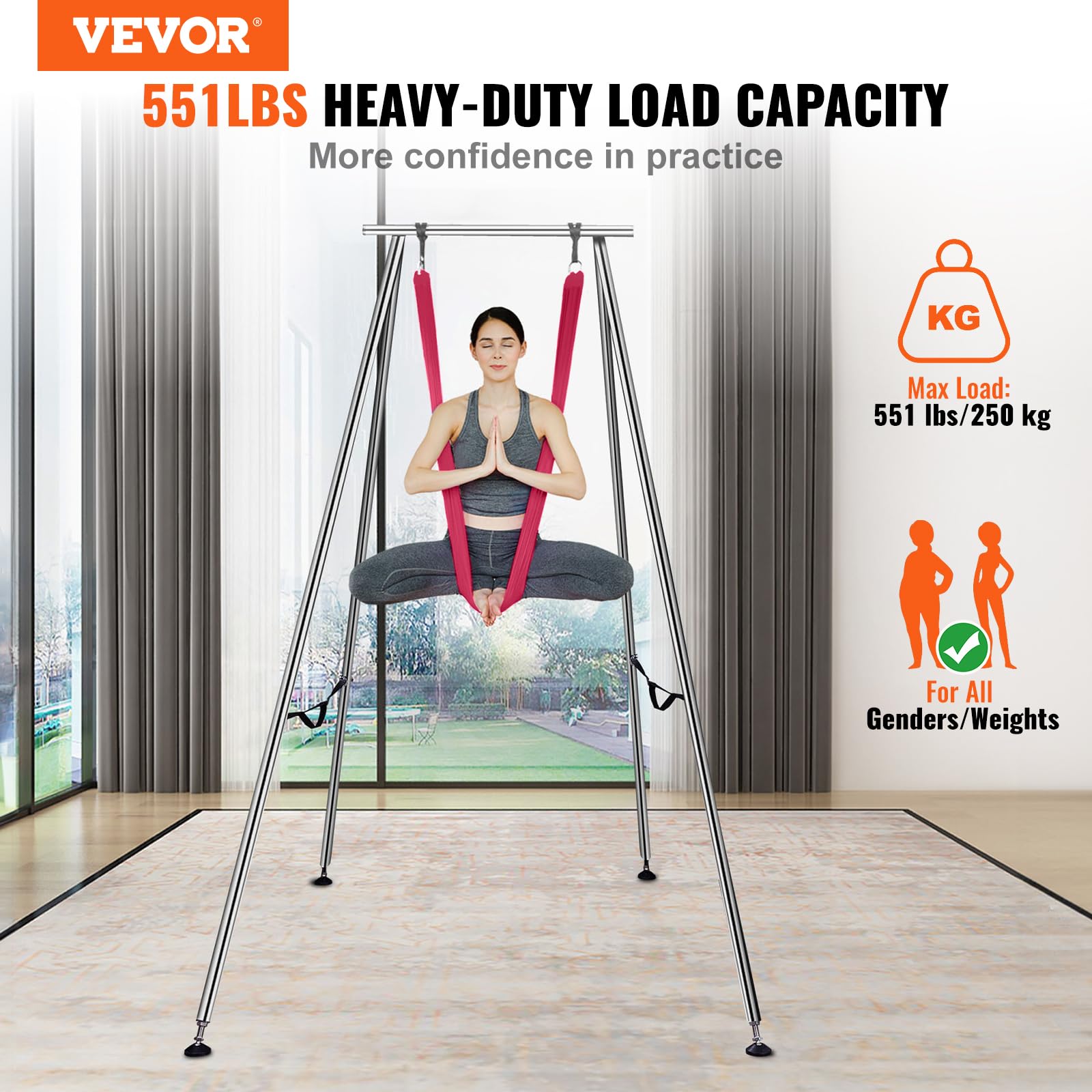 VEVOR Telaio per Yoga Aereo e Amaca per Yoga, Supporto per Altalena Yogada 9,67 m di Altezza Amaca per Aerea da 6,6 Metri, capacità di Carico 551,15 libbre, Rosso