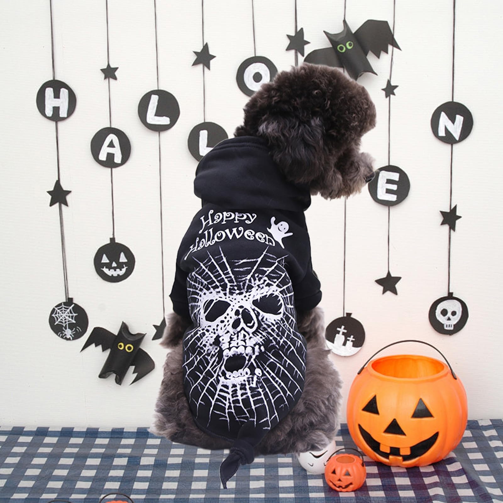 Vavious Dog Sweater Cat Funny Hoodies Pet Clothes Dog Fleece Hooded Sweatshirt Puppy Apparel Halloween Costumes Spider Black Small