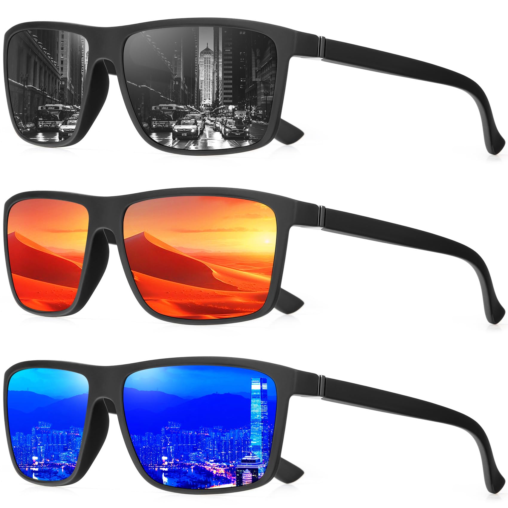 NSSIW Sunglasses Men Polarized Mens-Sunglasses: Classic Sun Glasses with UV400 Protection for Driving Fishing Golf 3 Packs