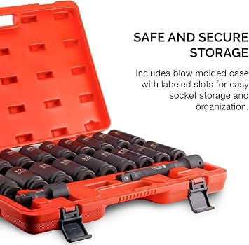 NEIKO 02347A 3/4-Inch Drive Socket Set, Master 20-Piece SAE and Metric Socket Set, SAE 1 to 1 1/2 and Metric 26 to 38 mm, Extension Bars Included