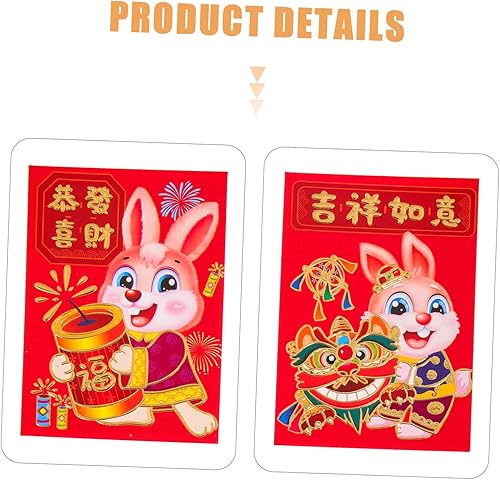 Vista 9 de NOLITOY Paquete de 60 unidades de diseño de conejito rojo con diseño de dibujos animados para el año chino, sobres decorativos creativos