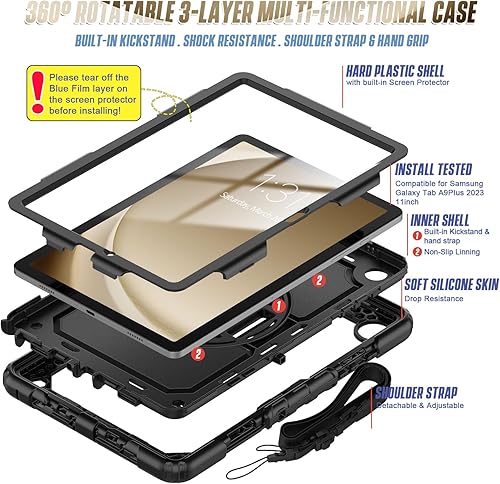 Miniatura 5 de Sibeitu Funda resistente para Galaxy Tab A9+ Plus de 11 pulgadas para el trabajo 2023 con protector de pantalla, protección de grado militar,