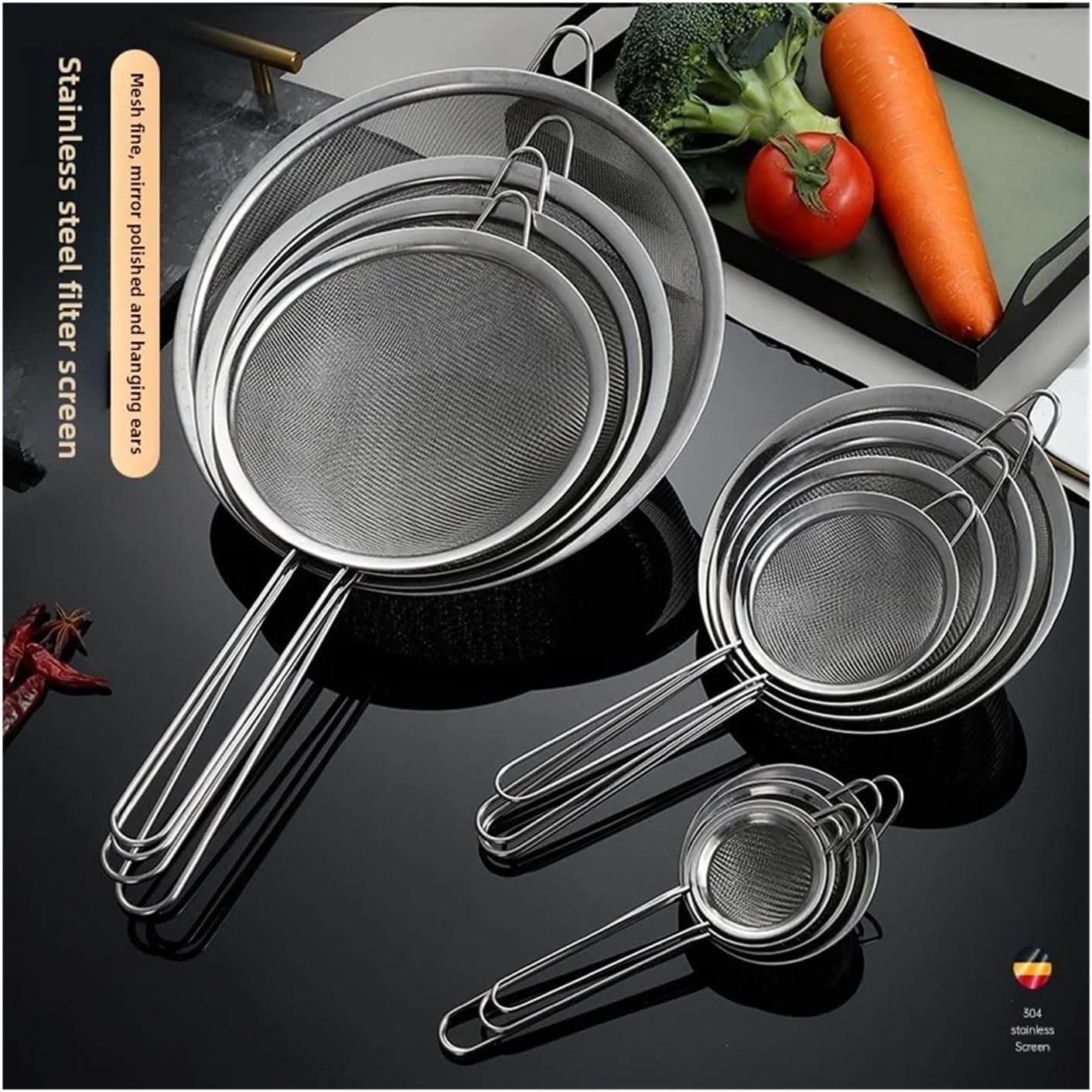 Fit for Stainless Steel Mesh Sieve Strainer - Slotted Spoon for Baking, Pastry, and Cooking - Fine Wire Oil Filter and Flour Sifter Kitchen Tool(12cm)