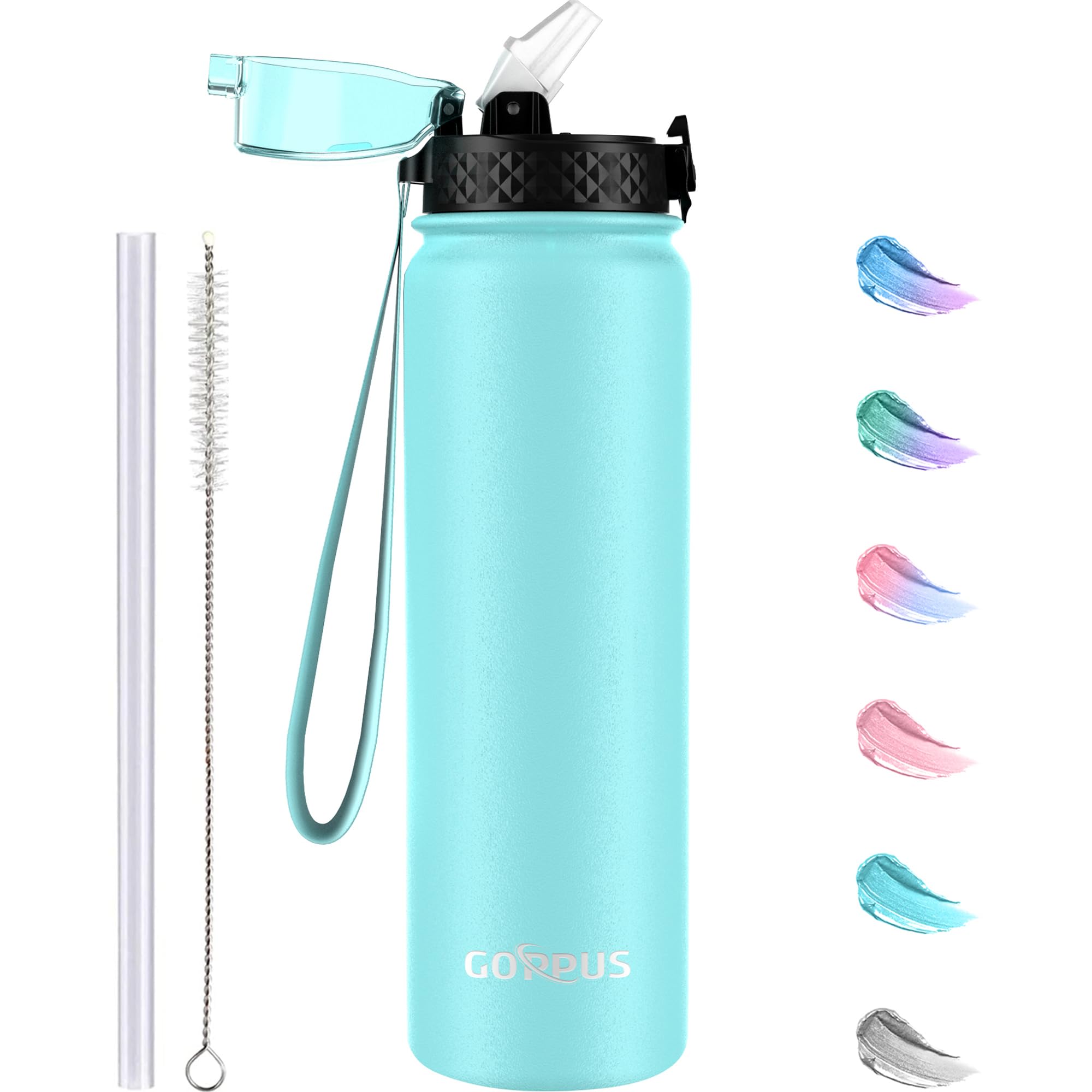 GOPPUS Thermos 1L/32oz con cannuccia, doppio strato in acciaio inox, a prova di perdite, per acqua e anidride carbonica, senza BPA