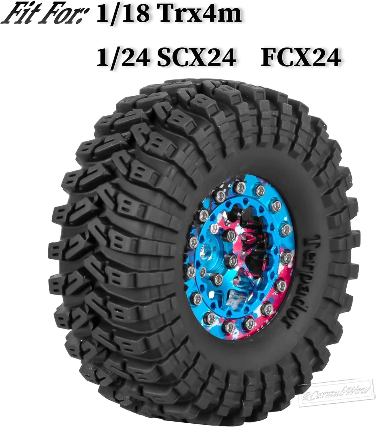 1.3 Beadlock Tire Set for 1/18 Trx4m,1/24 SCX24 FCX24 RC Crawler Car,1.3 Beadlock Wheels and Tires,Alloy Aluminium Wheels w/Swamp Claw Mud Terrain Rubber Tires,Rainbow