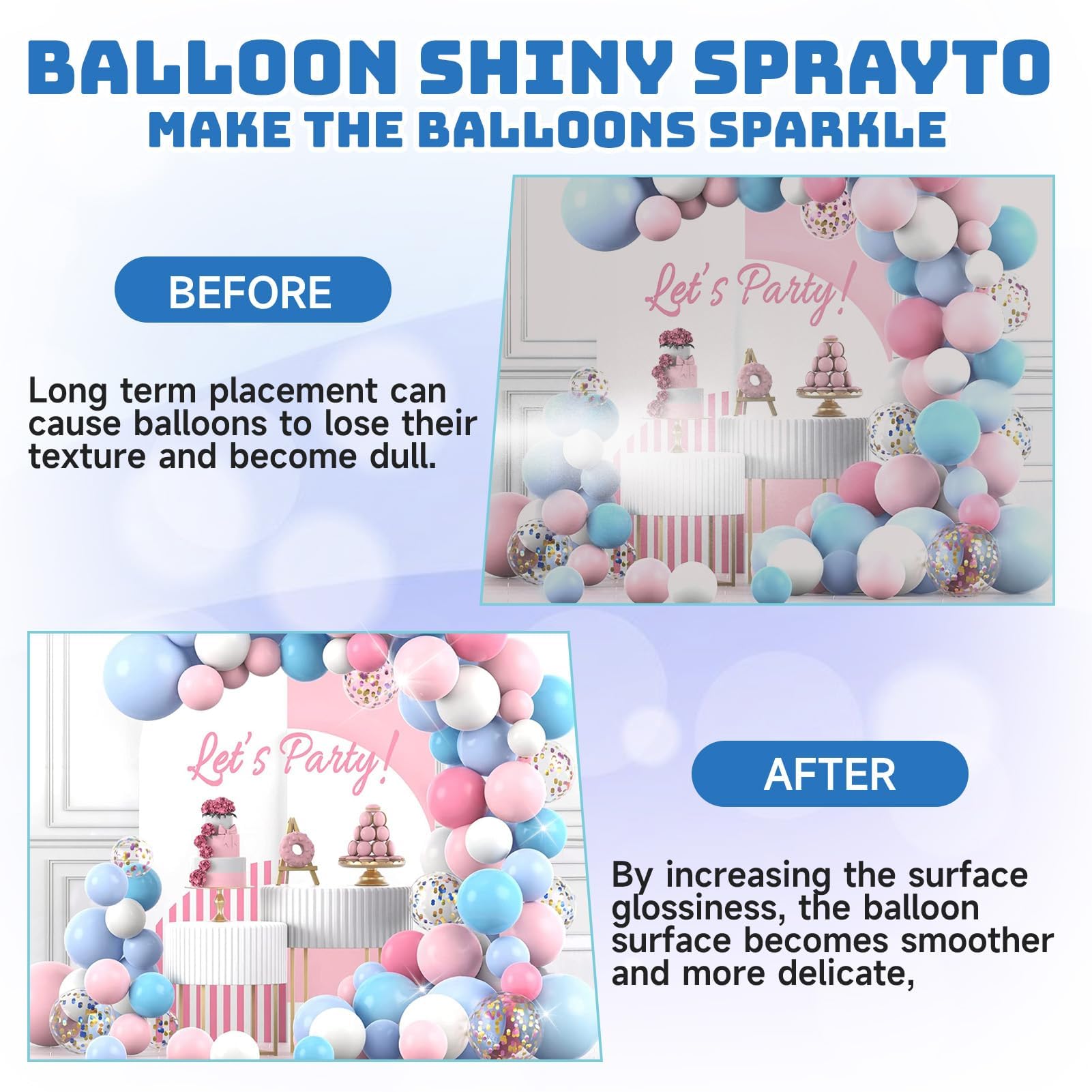 Allony Spray Brillant pour Ballons, Balloon Shiny Spray, Éclaircissant pour ballons, Brillance pour ballon en Latex, Ravive et Embellit les ballon en Latex avec une Finition Ultra brillante