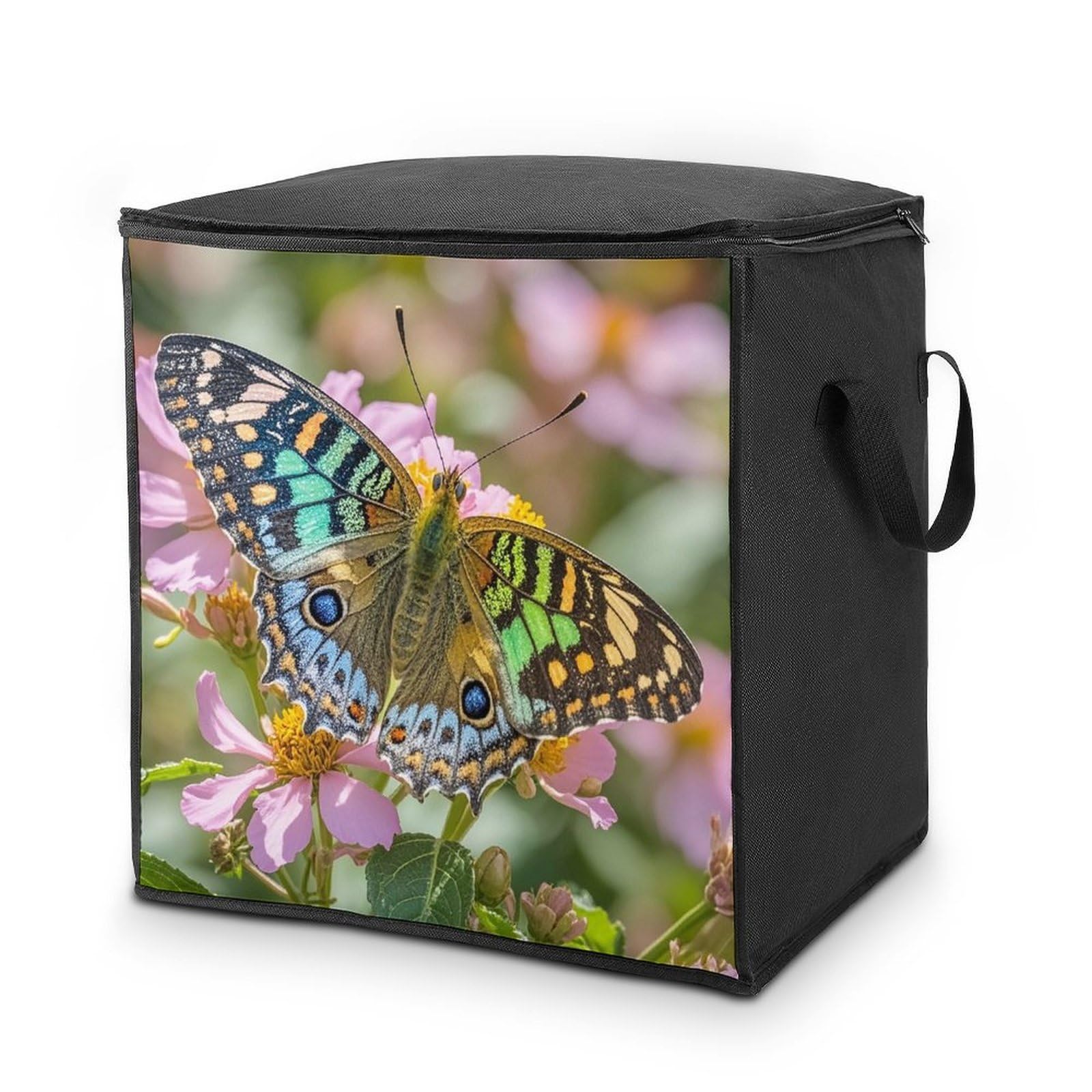 Butterfly Storage Bag with Zippers And Handle Extra Large Bedding Comforter Storage Bag Foldable Blanket Storage Bags Fabric Moving Bags for Closet Organizer (70L)