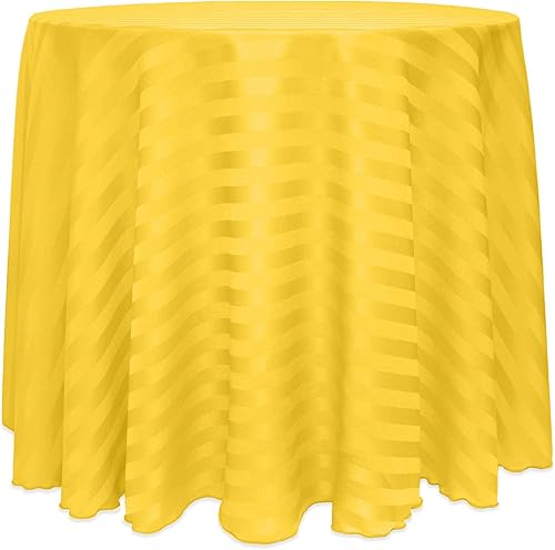 ULTIMATE TEXTILE Mantel redondo de rayas satinadas de 60 pulgadas, se adapta a mesas de menos de 60 pulgadas de diámetro, amarillo dorado