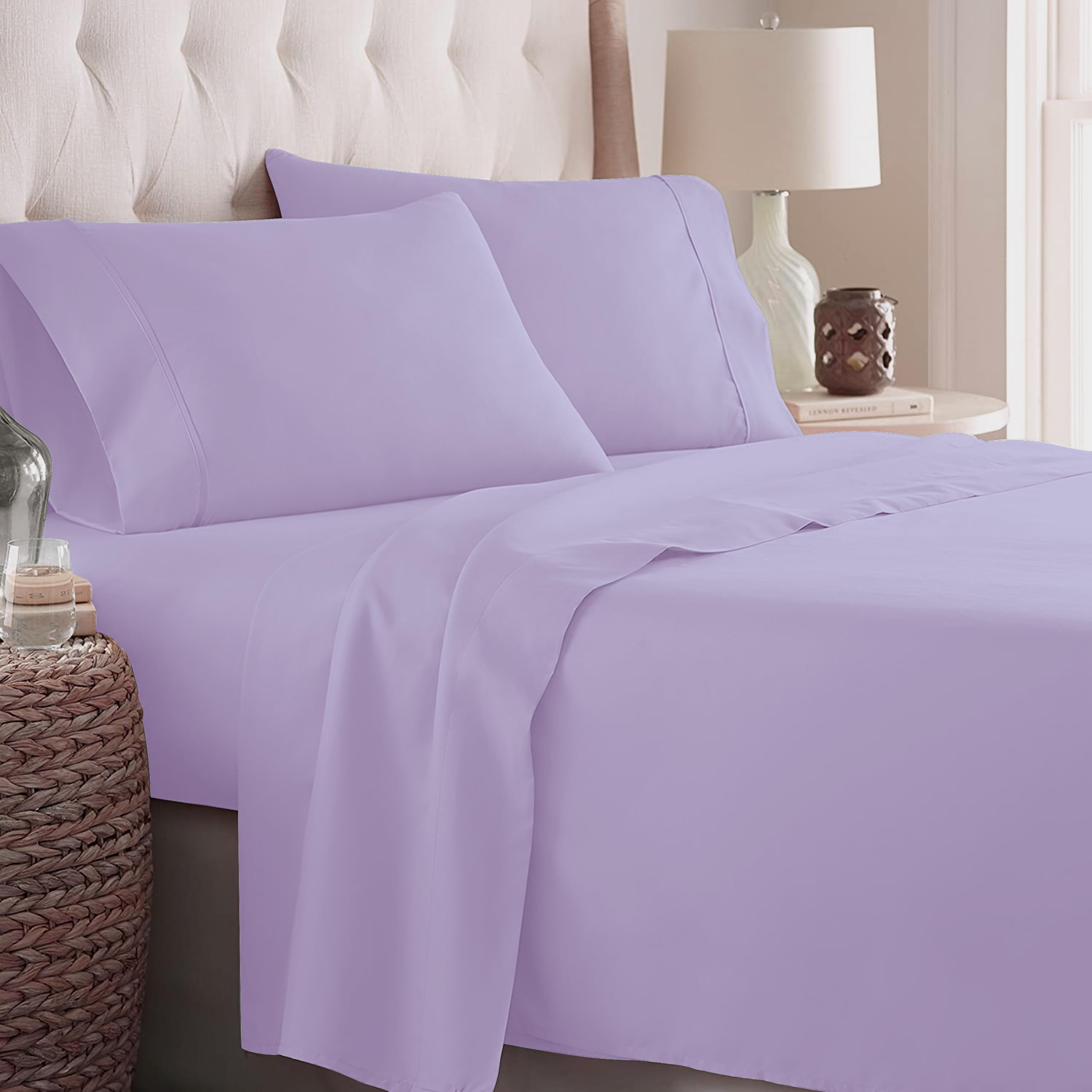 Danjor Linens Twin Bunk Bed Sheets w/ 2 Pillowcases, Lightweight Brushed Microfiber Deep Pockets, 4 Piece Fitted Bedding Sets, Lavender