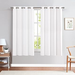 JINCHAN 100% Blackout Curtains Lined Thermal 63 Inches Length Light Reducing Panels for Bedroom White Grommet Top Window C...
