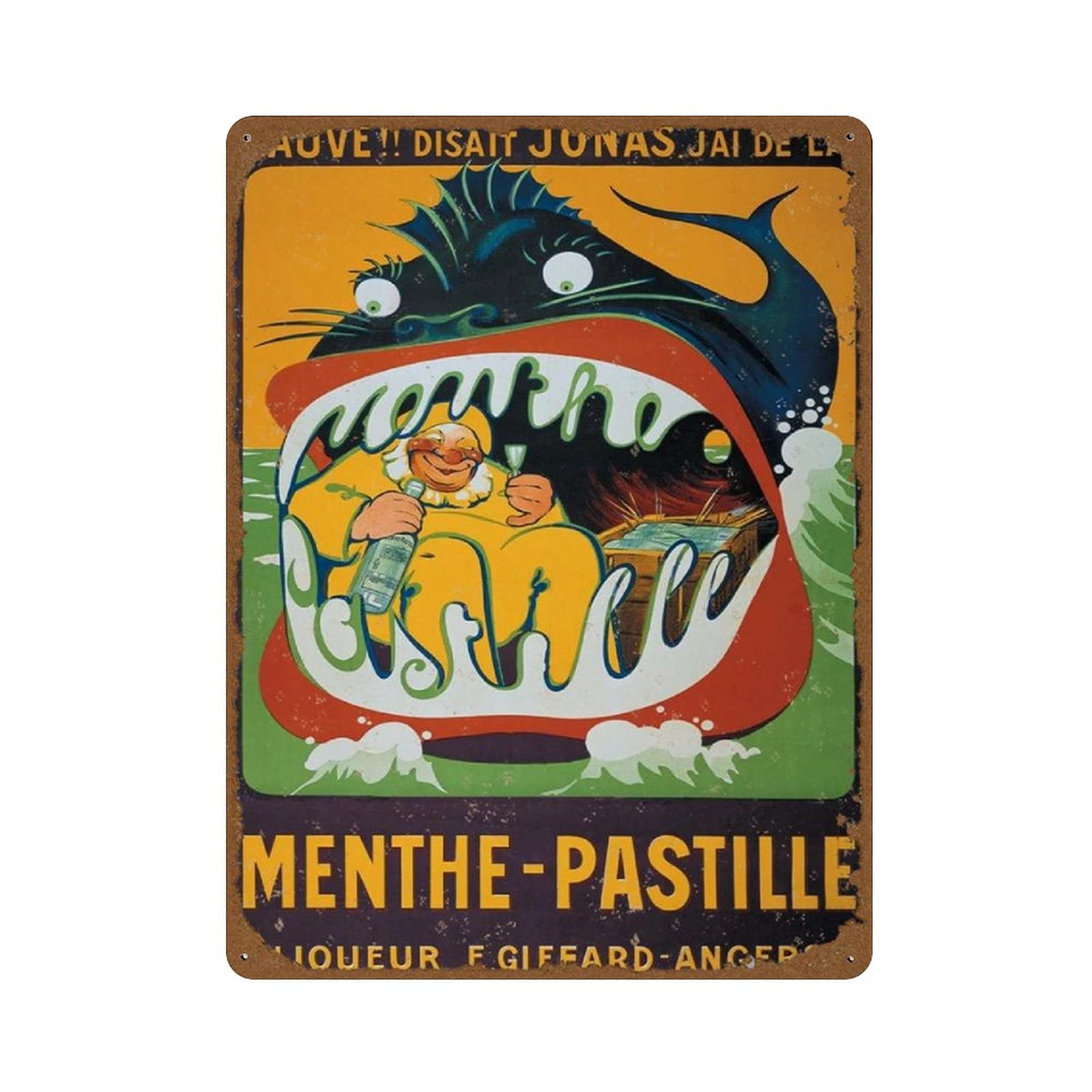 Menthe-Pastille France 1925 Vintage Beers Wines & Spirits Art Deco Poster Novelty 12x16 Tin Sign Metal Poster Wall Funny Man Cave Cool Wall Door Plaque New Warning Sign Aluminum Metal Tin Sign