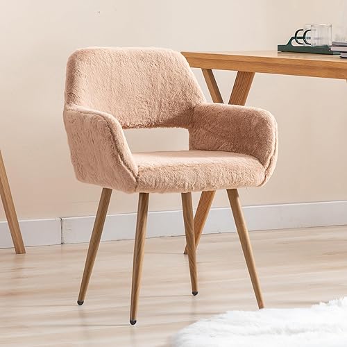 Goujxcy Silla de tocador de piel sintética, elegante silla de escritorio peluda para niñas adolescentes, cómoda silla de tocador de maquillaje, disponible en Yaxa Venezuela