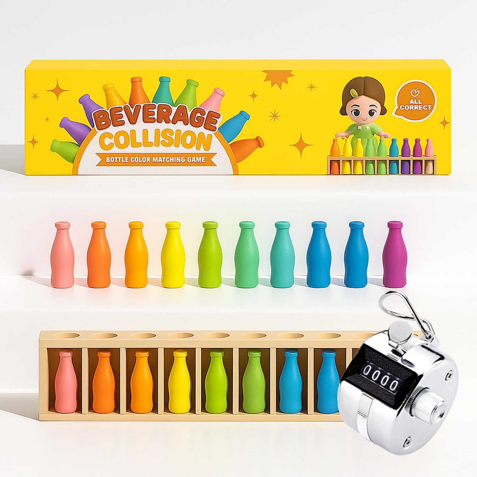 Jeu de correspondance des couleurs de bouteille, jeu de société familial amusant pour enfants de 8 à 12 ans, jeu à rabat pour 2 à 4 joueurs avec compteurs portatifs en métal, parfait pour les