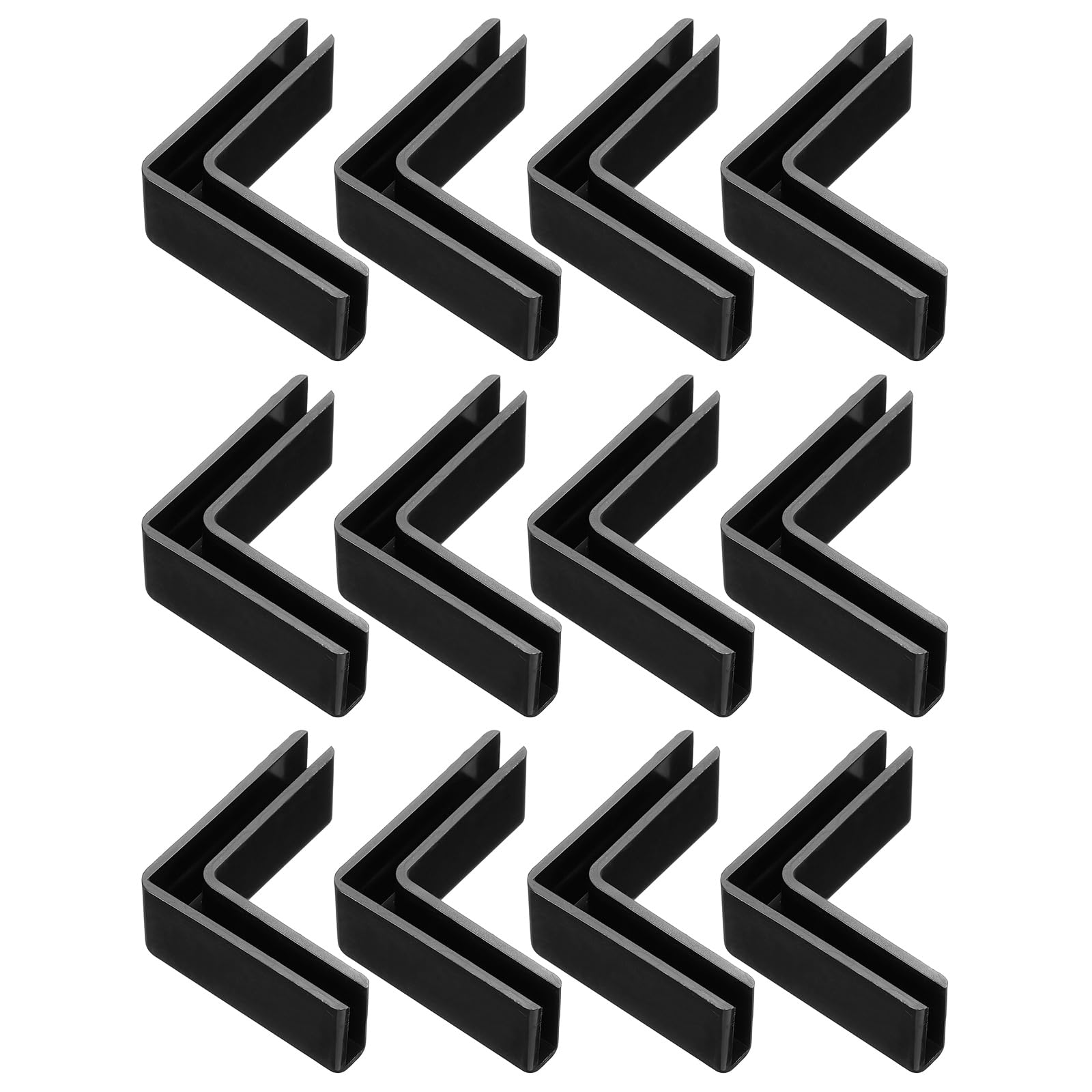 sourcing map 12Pcs Plastic Glass Connector, l Shaped Glass to Glass Clamp for 4mm Thick, Fixing Bracket Rimless Clip Holder for Aquarium Fish Tank Display Shelves, (4mm, Black)