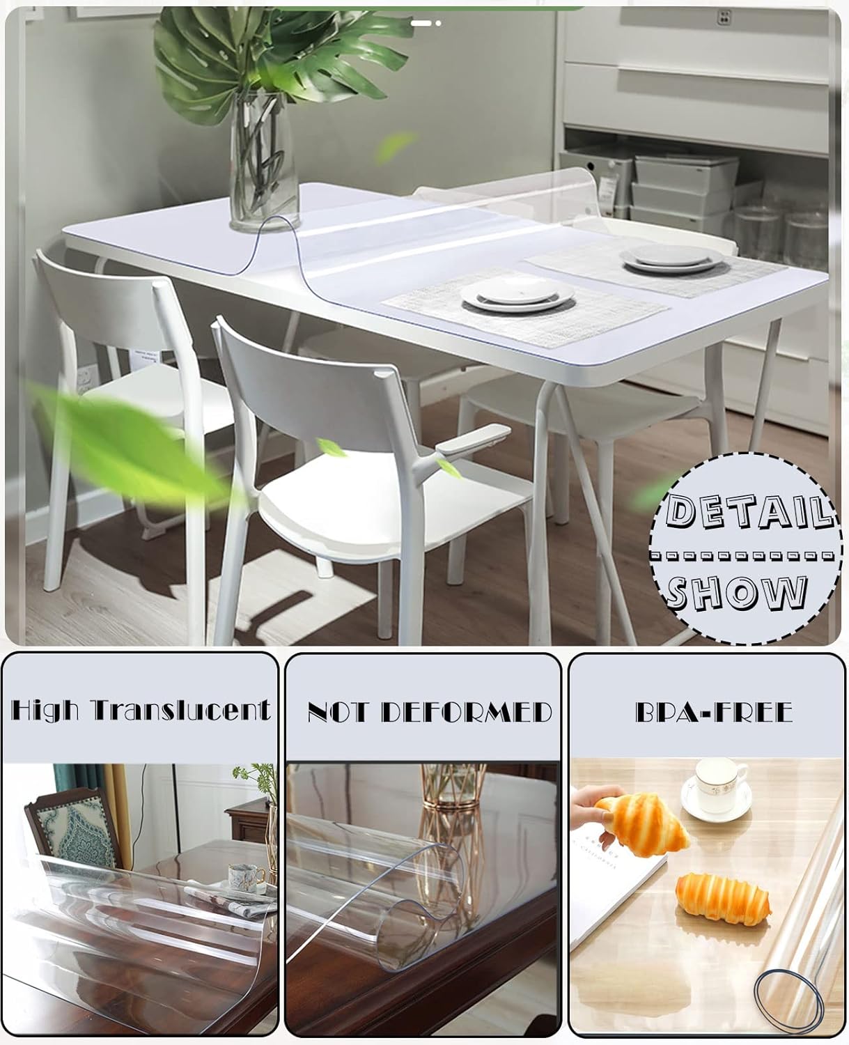Clear Plastic Table Protector Waterproof Desk Top Glass Protective Mat Transparent Tablecloth Tabletop Protector PVC Vinyl 19x32 Inch 1.5mm Thick