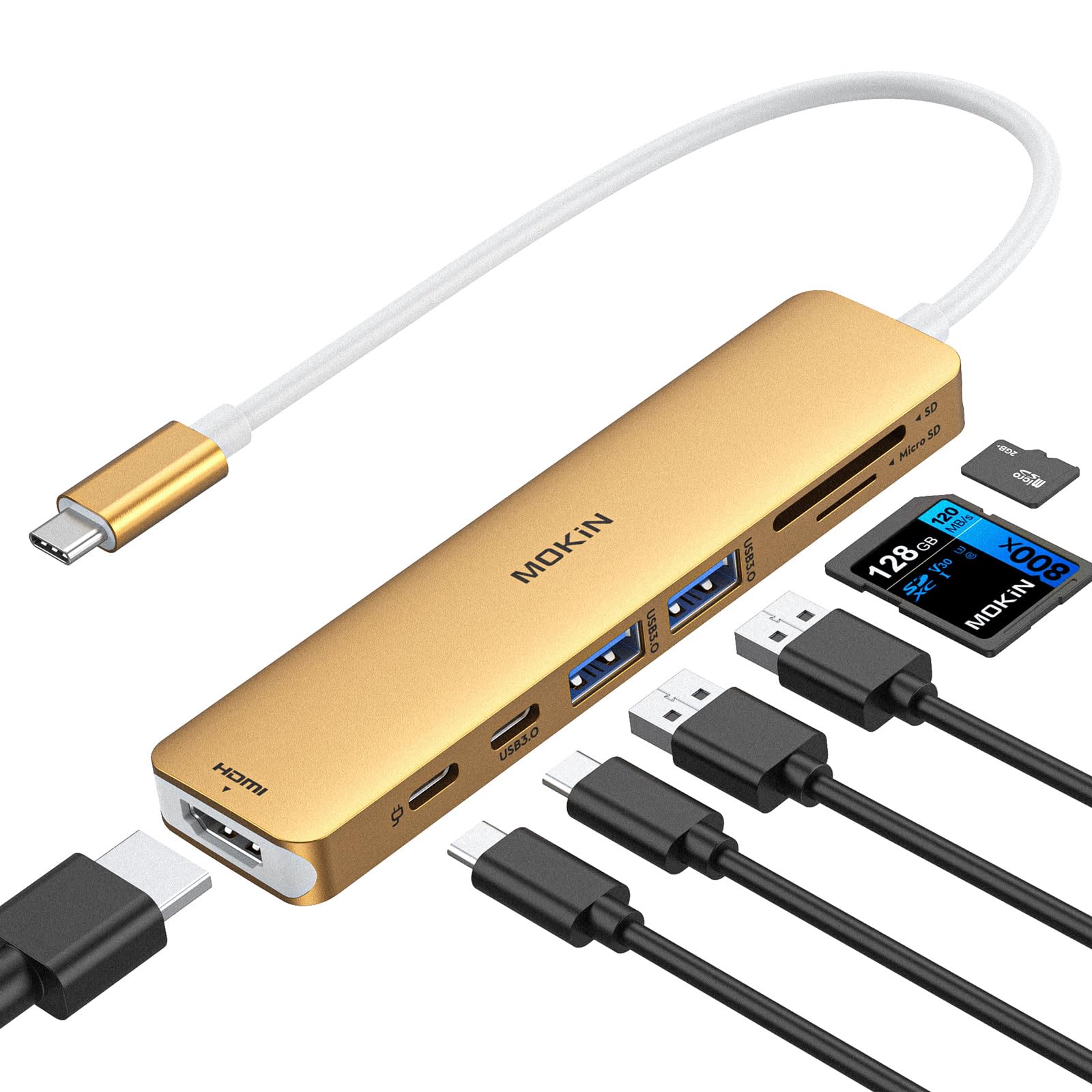 MOKiN USB C Hub 4K@60Hz, 7-in-1 USB C to HDMI Adapter with Smart LCD Display, 100W PD Charging, USB-C 3.0, 2x USB-A 3.0, SD/microSD Card Reader, USBC Multiport Adapter for MacBook/Dell/HP/Lenovo — view 8