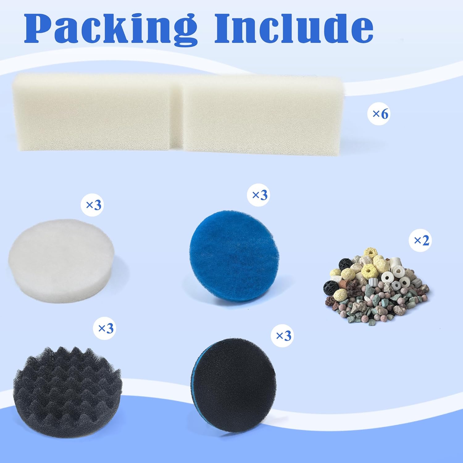 NewKe 20 Pcs Filter Media Replacement Set for Fluval FX4 / FX5 / FX6, Including Foam Block & Bio-Foam & Fine Pad & Water Polishing Pads & 3in1 Coarse Filter & 13in1 Media