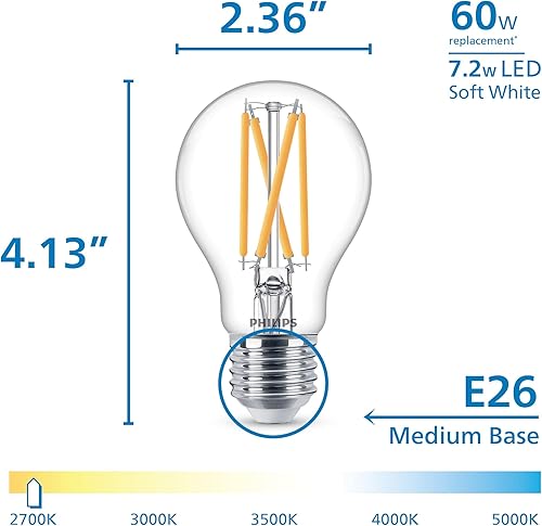 Miniatura 9 de Philips LED Ultra Definition - Bombilla A19 sin parpadeo del atardecer al amanecer, esmerilada, regulable, tecnología EyeComfort, 800 lúmenes, luz