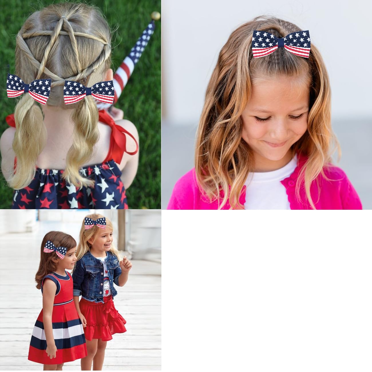 4Pcs 4th of July Big Hair Bows Clips for Girls 5inch American Flag Barrette Hair Bow Patriotic Stars and Stripes Hairgrips Baby Girls Women Hair Accessories (4pcs hair bows)