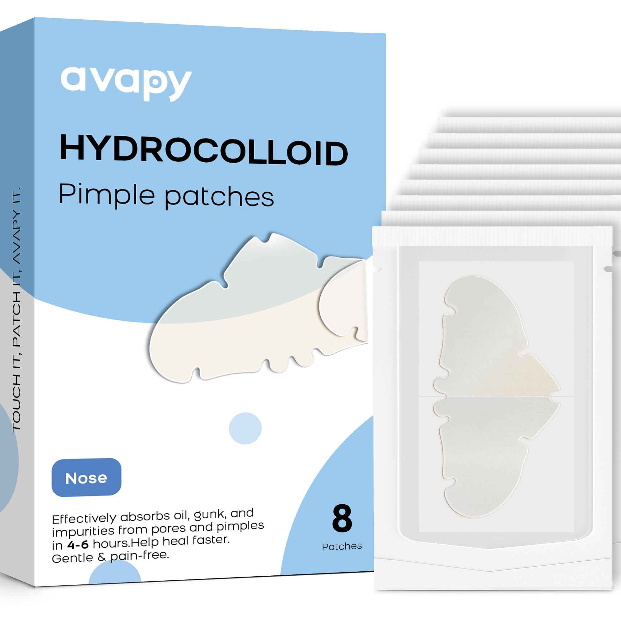AVAPY Pimple Patches for Nose, Cover Nose Pimples Overnight - Hydrocolloid Acne Patches - Absorbs Oil Overnight & Facial Skin Care Products, Cruelty-Free, Zit Patches - Nose Pimple Patches (8 Count)