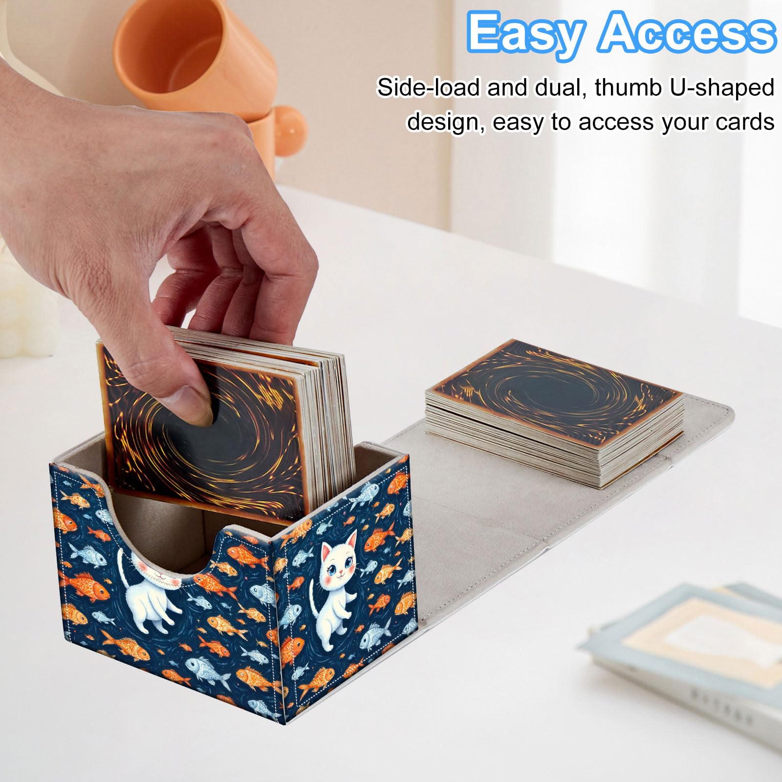 GYSYZJDH Cat and Fish Deck Box for MTG Commander | Holds 100+ Double-Sleeved Cards