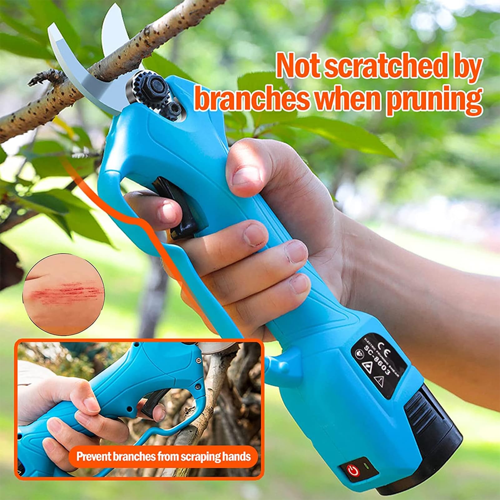 Tijeras de Podar Electricas Profesionales, 28 mm Tijeras de Podar Cortador Eléctrico con Baterías 2x2000mAh y 400W Motor Brushless, Tijeras Podar Bateria para Jardinería, Árboles Frutales, Viñedos