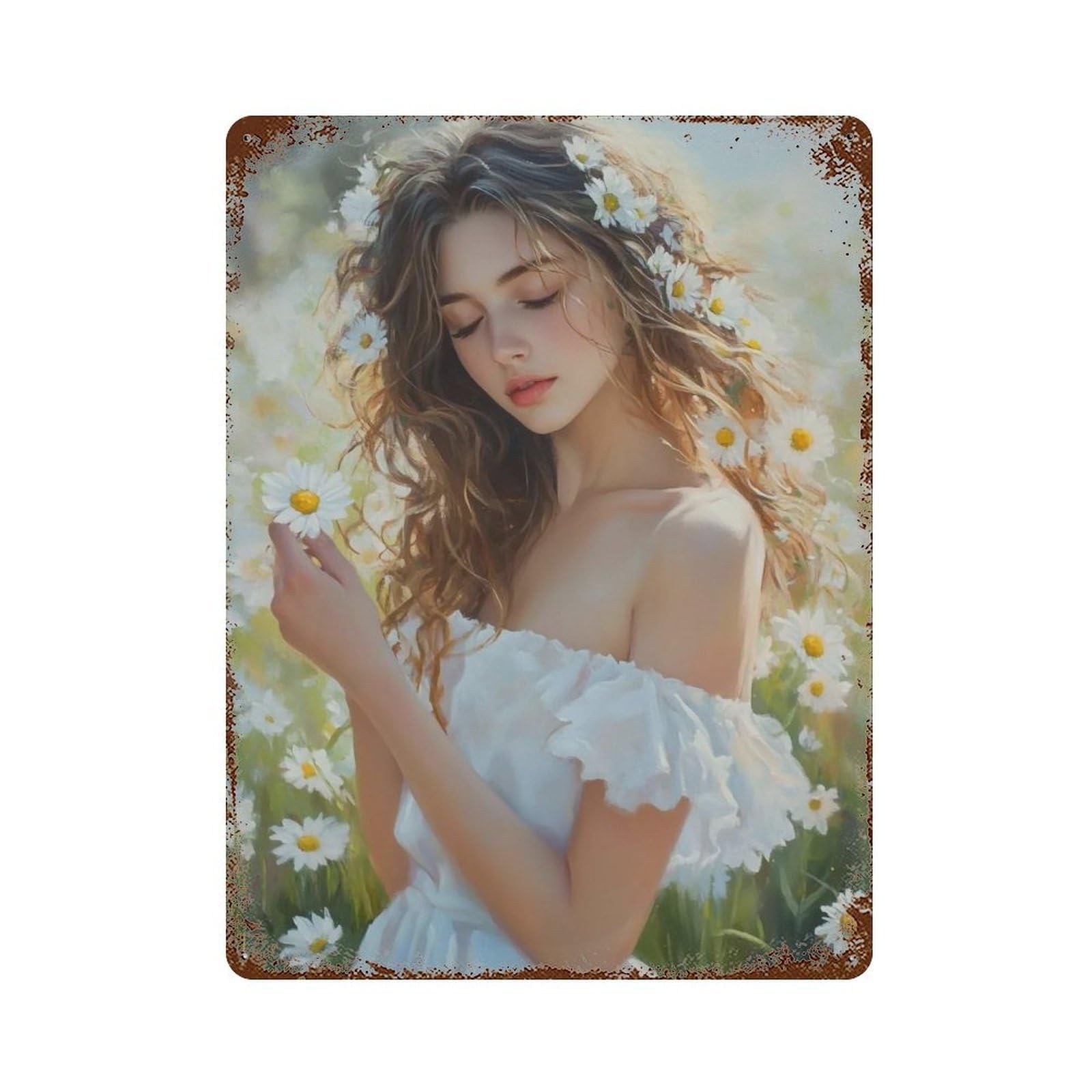 HDURYEYRYY Maiden Among Daisies 03 Wall Retro Iron Vintage Art Metal Tin Sign Poster Modern Home Cofffee Club Art Bar Shop Decor 40x30cm