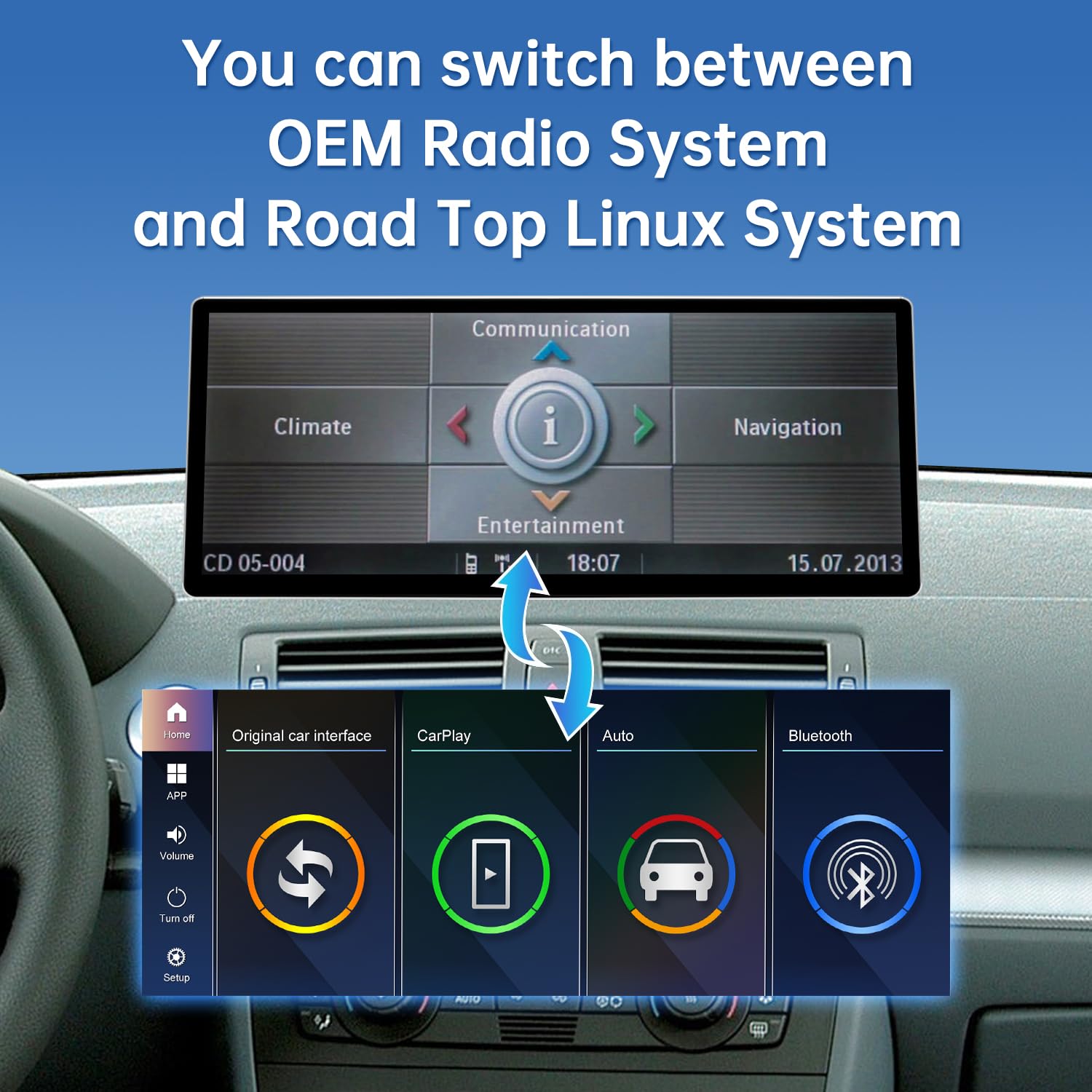 Road Top Radio samochodowe CarPlay, ultra cienki ekran dotykowy do samochodu BMW serii 1 E81/E82/E87/E88 (2004-2008) z systemem CCC, radio samochodowe z CarPlay/Android Auto/MirrorLink