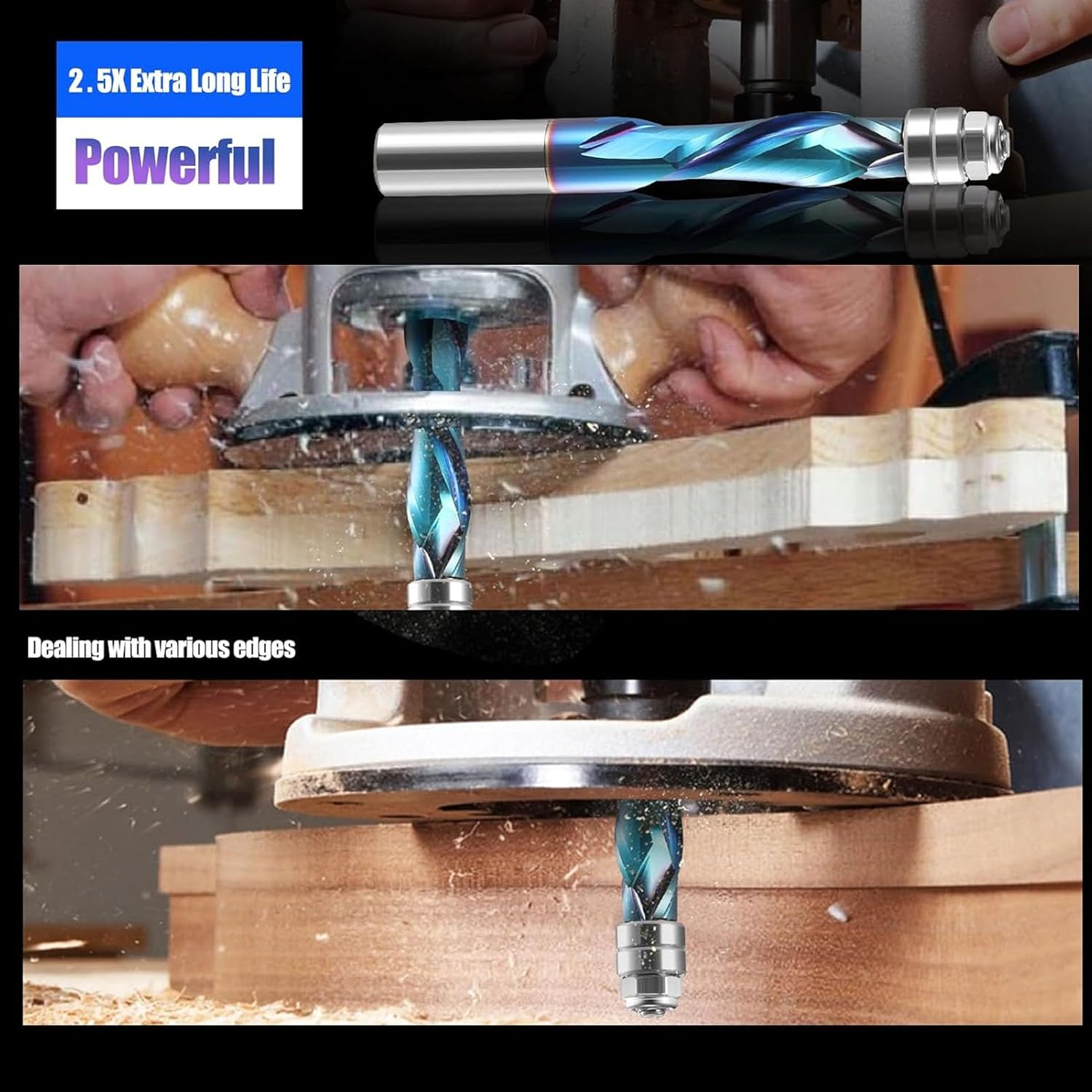 Up Down Compression Spiral Flush Trim Router Bit Carbide 1/2 Inch Shank 1 5/8 Inch Cutting Length for OAK MDF Softwood Hardwood Plywood Laminate