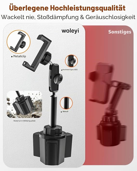 Drink Holder Car Mobile Phone Holder Metal - Stable Durable Robust LKW KFZ Becherhalter Handy Cupholder Autohalterung mit Aluminiumarm für alle Handys iPhone 17 16 15 Pro Max Galaxy S26