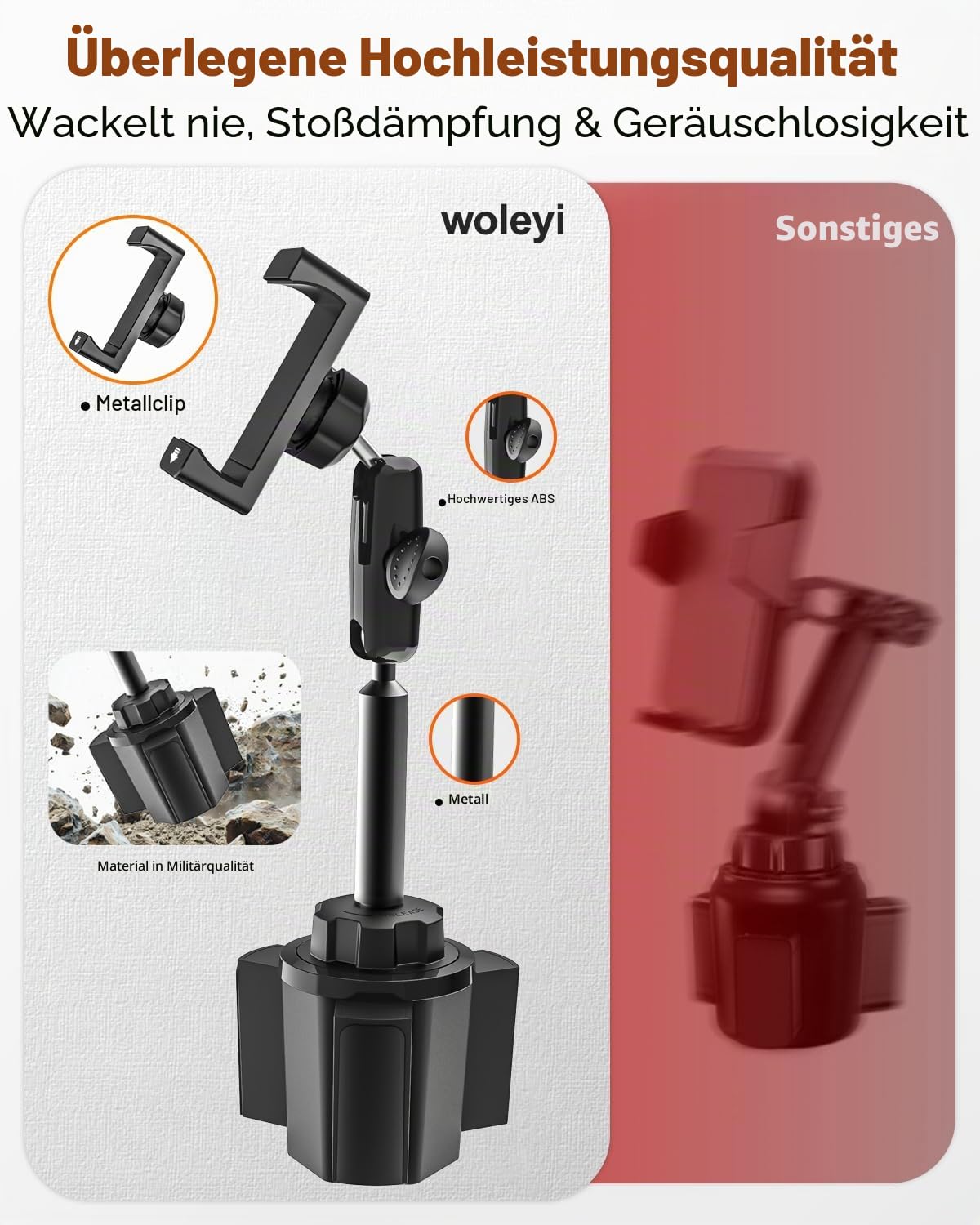 Getränkehalter Auto Handyhalterung Metall - Stabil Langlebig Robust, LKW KFZ Becherhalter Handy Cupholder Autohalterung mit Aluminiumarm für alle Handys, iPhone 17 16 15 Pro Max, Galaxy S25
