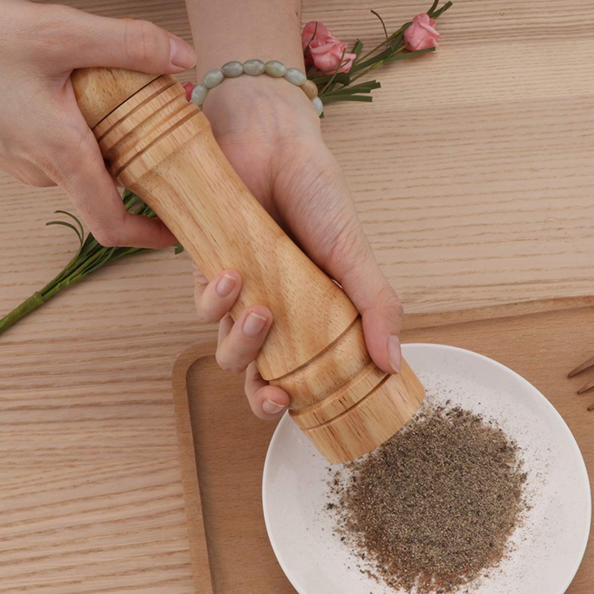 sdneNest Set macina sale e pepe in legno moderno con anima in ceramica regolabile, macinino sale e pepe per cucina, confezione da 2 pezzi, 12,7 cm, naturale, 12,7 cm