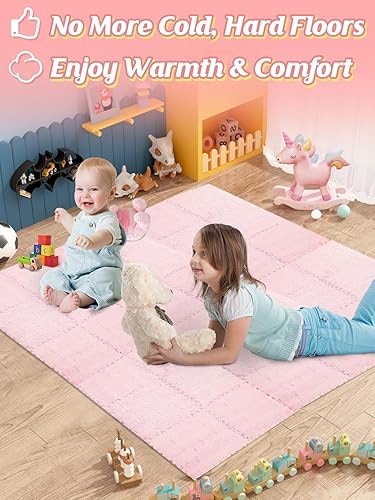 Miniatura 5 de ANPHSIN 12 tapetes de espuma gruesa que se entrelazan, tapetes de felpa esponjosa para bebé con bordes, alfombra de área suave antideslizante para