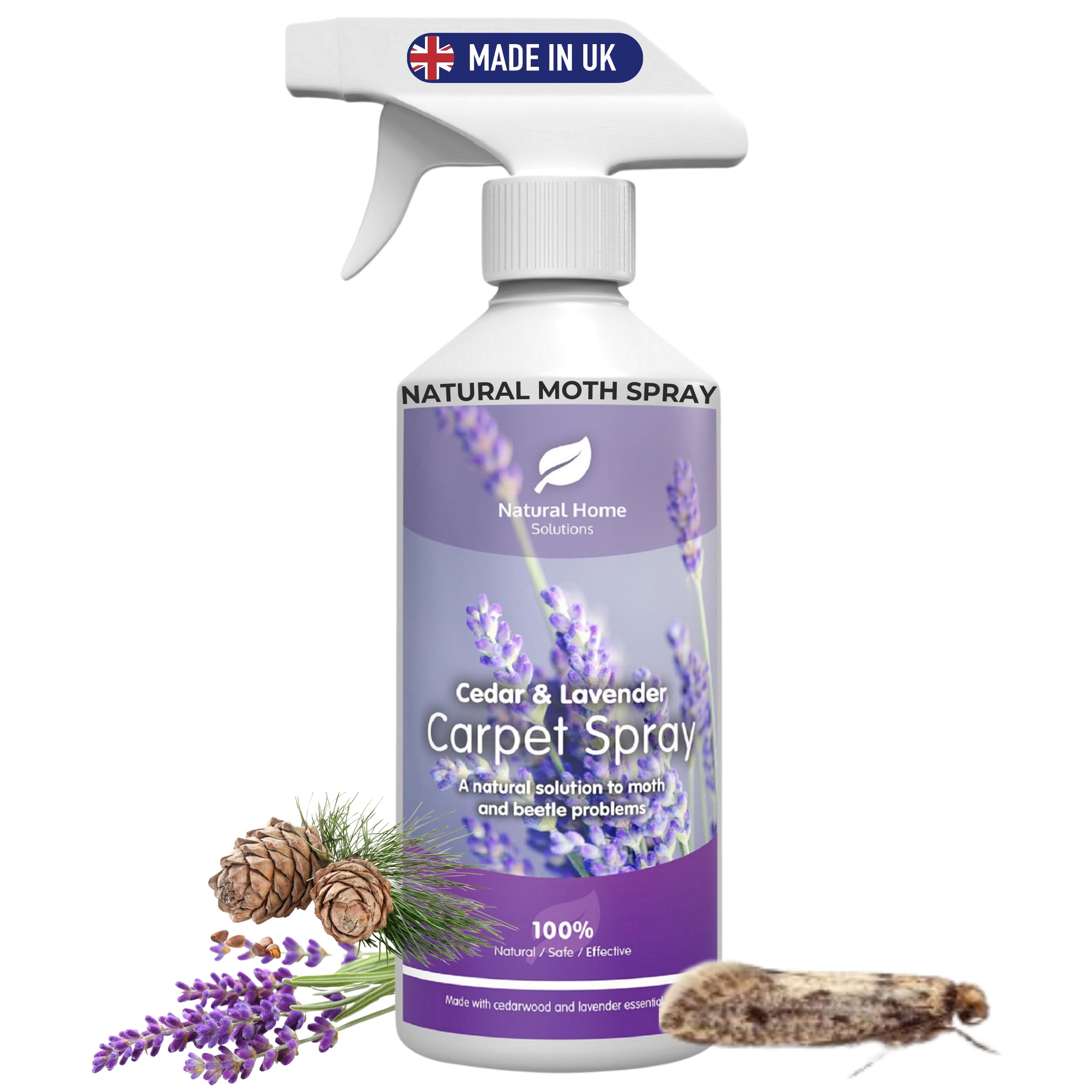 Natural Carpet Moth Beetle Killer Big Value 1L Cedar & Lavender Larvae Cockroaches Silverfish Spiders Ants Bed Bugs Lice Ticks Fleas Made in the UK