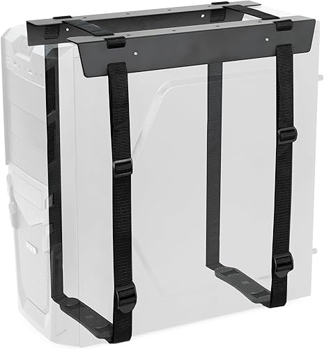 VIVO Soporte de soporte de acero y correa ajustable para debajo del escritorio y montaje en pared, soporte para maletín de computadora, negro,
