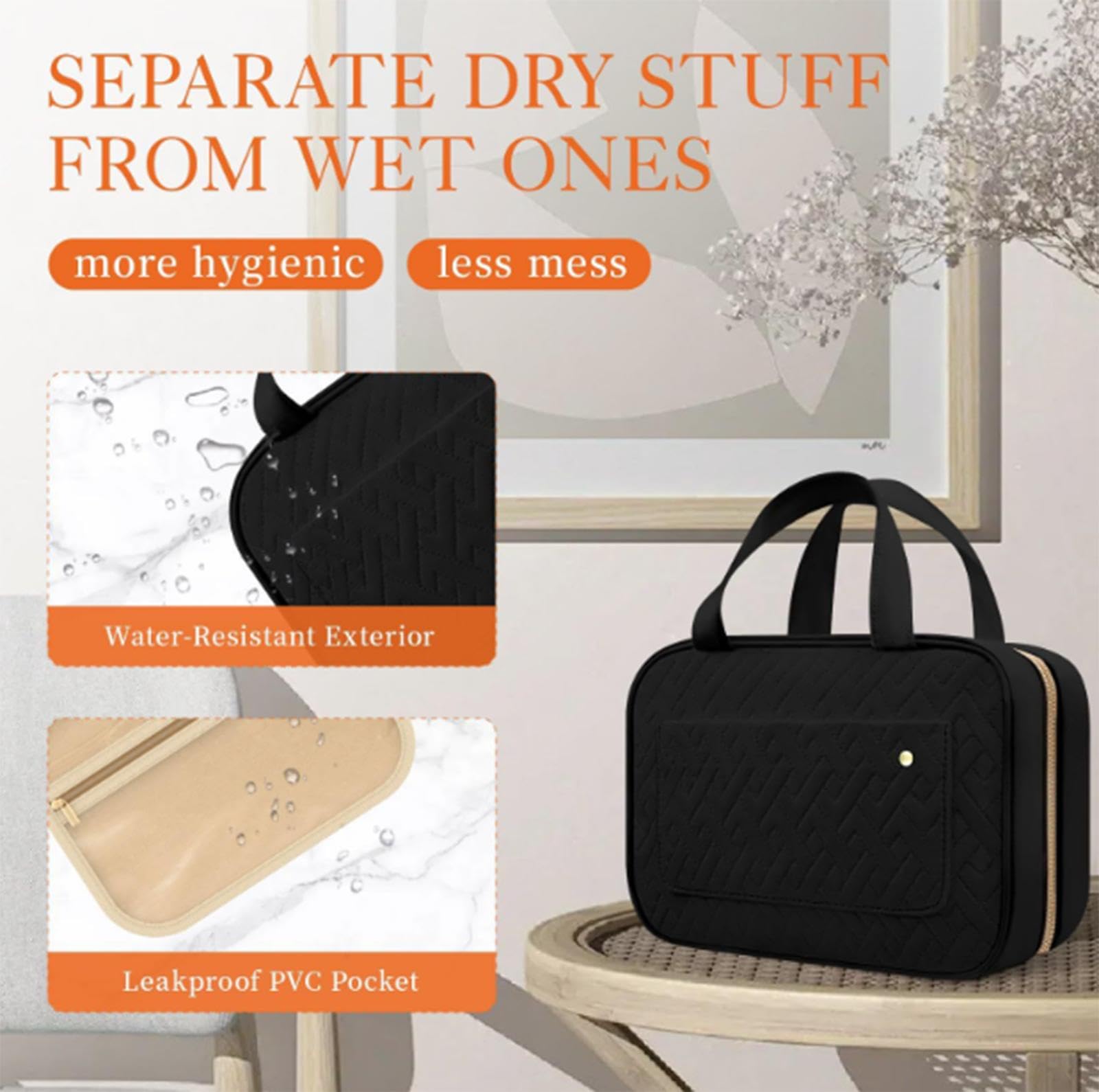 Borsa per Trucchi Portatile con Gancio per Appendere, Borsa da Toilette Impermeabile per Donne e Ragazze, Borsa per Cosmetici di Grande Capacità, Accessori da Viaggio,A