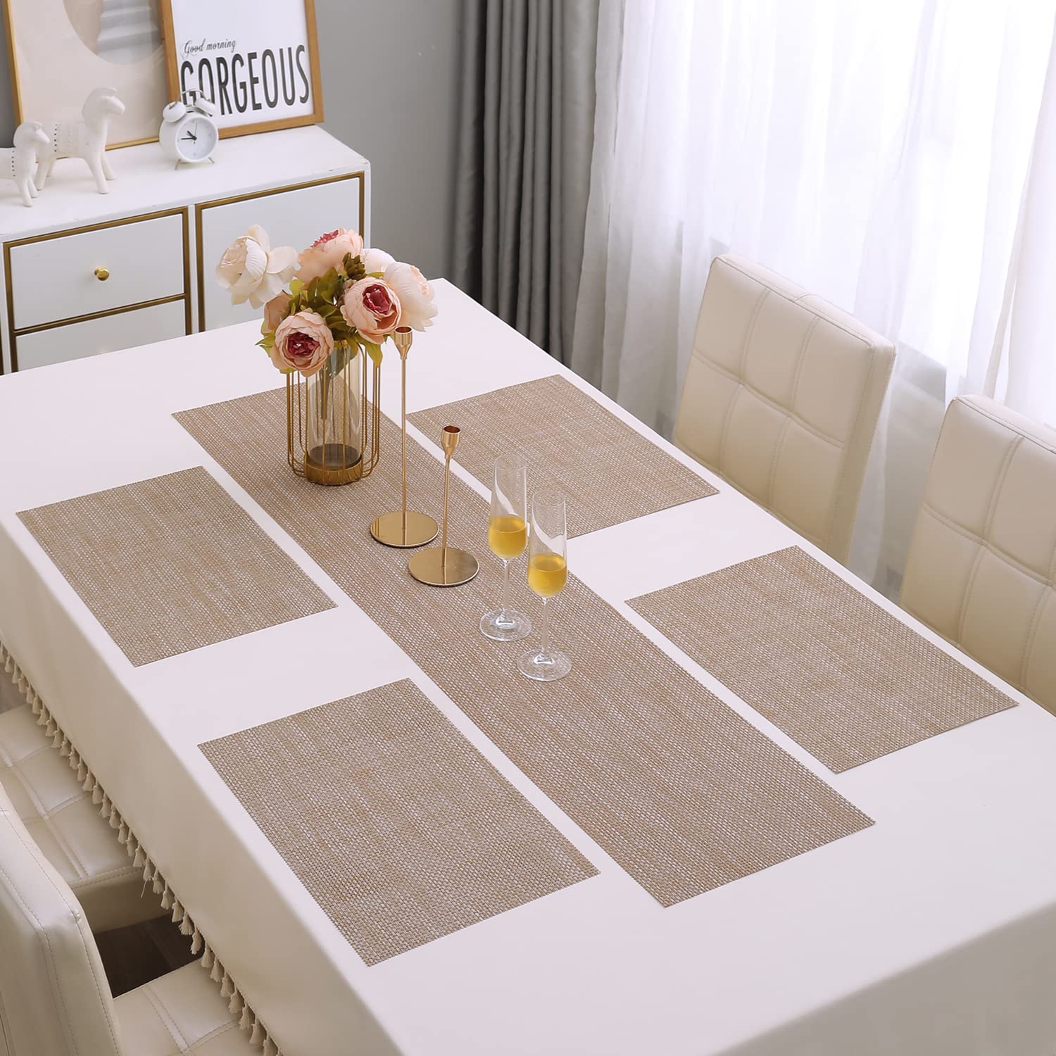 HOKIPO PVC Placemats with Runner for Dining Table 4 Seater (AR3011)-image-23