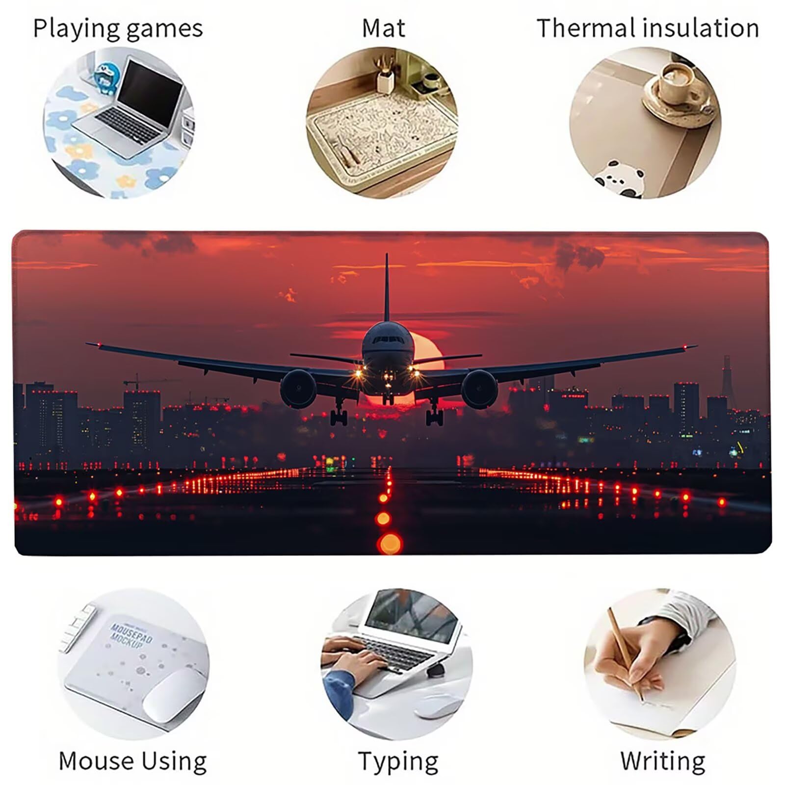 Tappetino Mouse XXL 1200x600 mm, Tappetino Mouse Rosso, Gaming Mouse Pad con Bordi Cuciti, Sottomano Scrivania con Base in Gomma Antiscivolo, Accessori Scrivania e Accessori Gaming, Aereo 4-3912