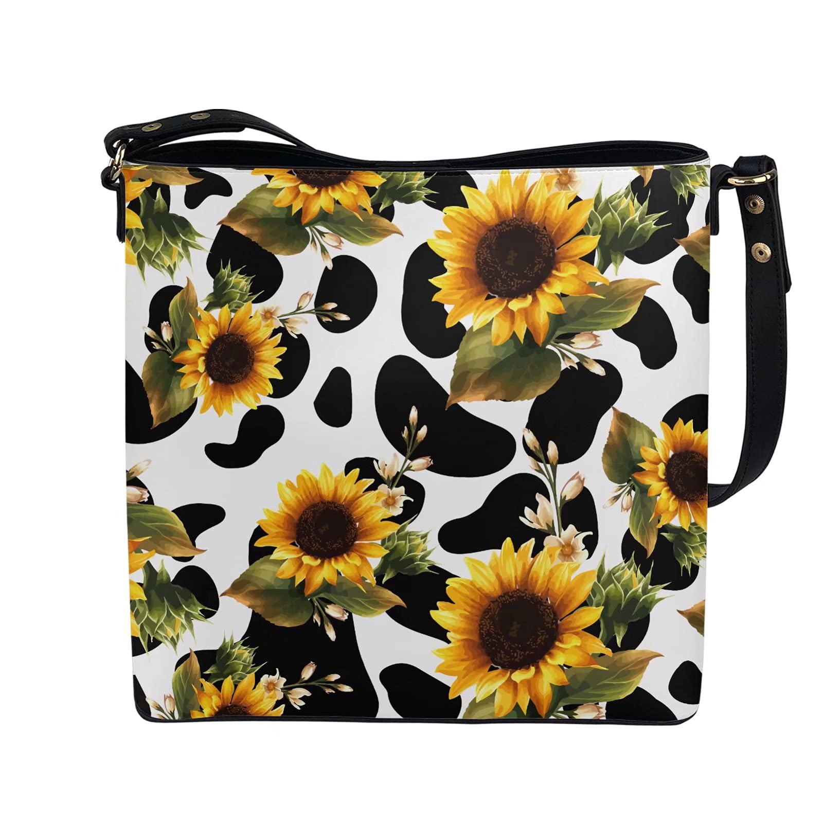 chaqlin Torby crossbody torba wiaderkowa damska damska torebka na ramię skóra PU podróżne zakupy praca torby kurierskie, Słonecznik z krową, Rozmiar Uniwersalny
