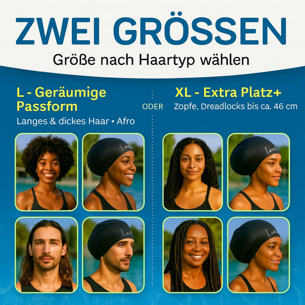 Extra große Badekappe für Lange Haare – Silikon Schwimmkappe mit Komfort-Sitz – Für Dreadlocks, Zöpfe & Afro – Wasserdicht & bequem – Damen & Herren Badehaube