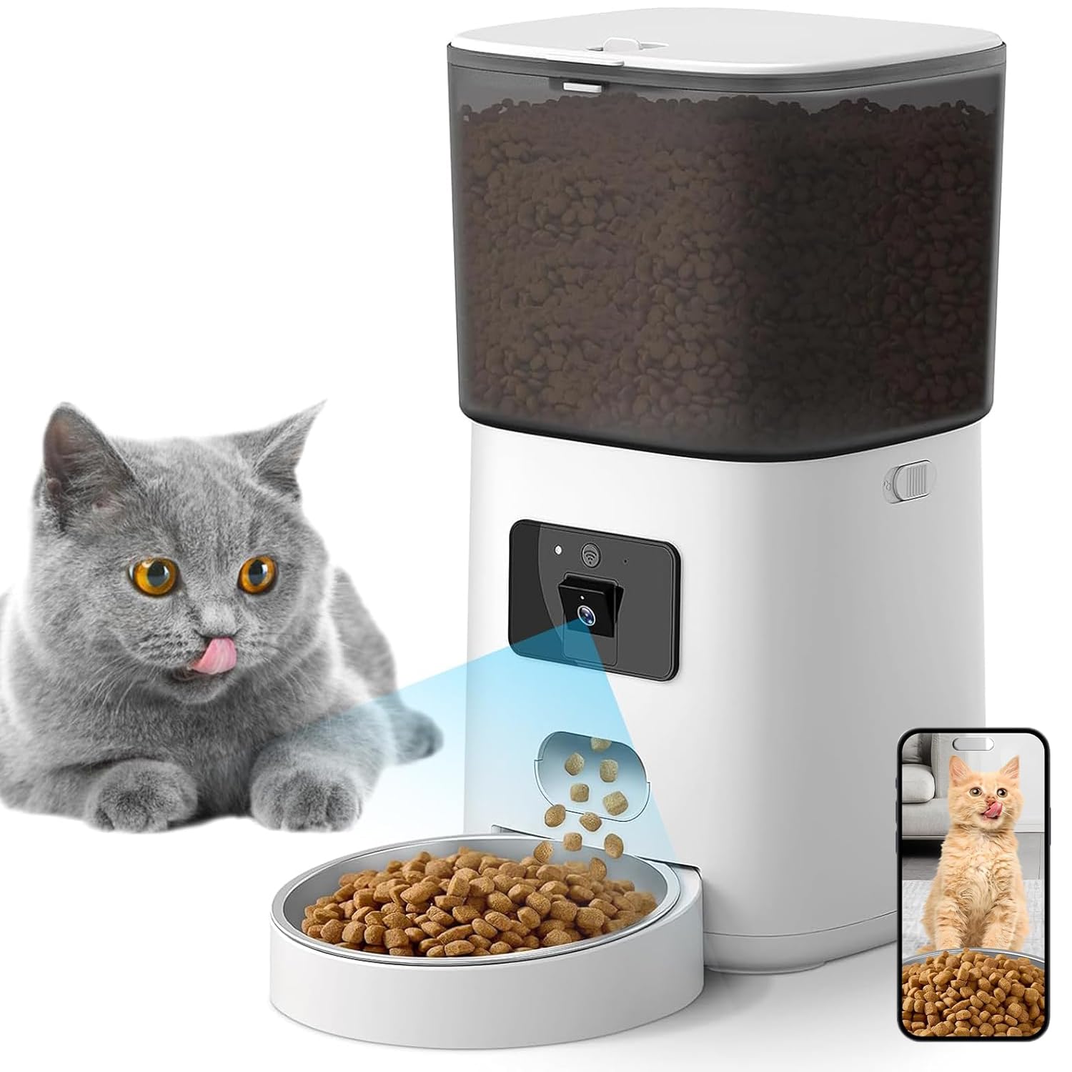 Genérico Comedero Automático para Gatos, Comedero Inteligente para Mascotas, Dispensador De Comida para Gatos De Gran Capacidad De 6l, Comedero con Monitoreo De Video 1080p