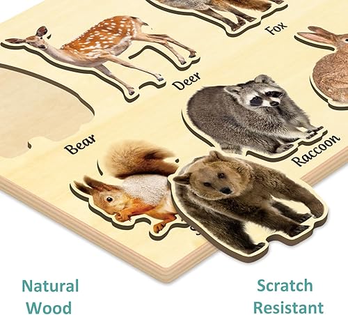 Miniatura 5 de Rompecabezas de madera para niños pequeños de MoinKidz, rompecabezas Montessori de animales del bosque para niños de 3 a 5 años, juguetes educativos